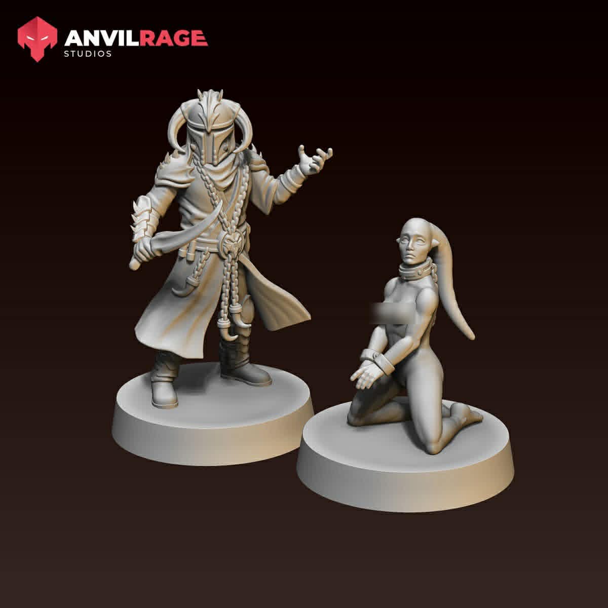 Dragon Priest and Slave (Sculpted by Anvilrage) - 3D Printed Miniature