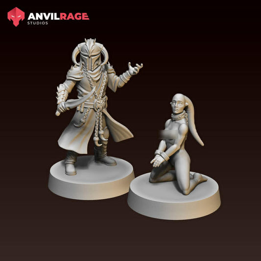 Dragon Priest and Slave (Sculpted by Anvilrage) - 3D Printed Miniature