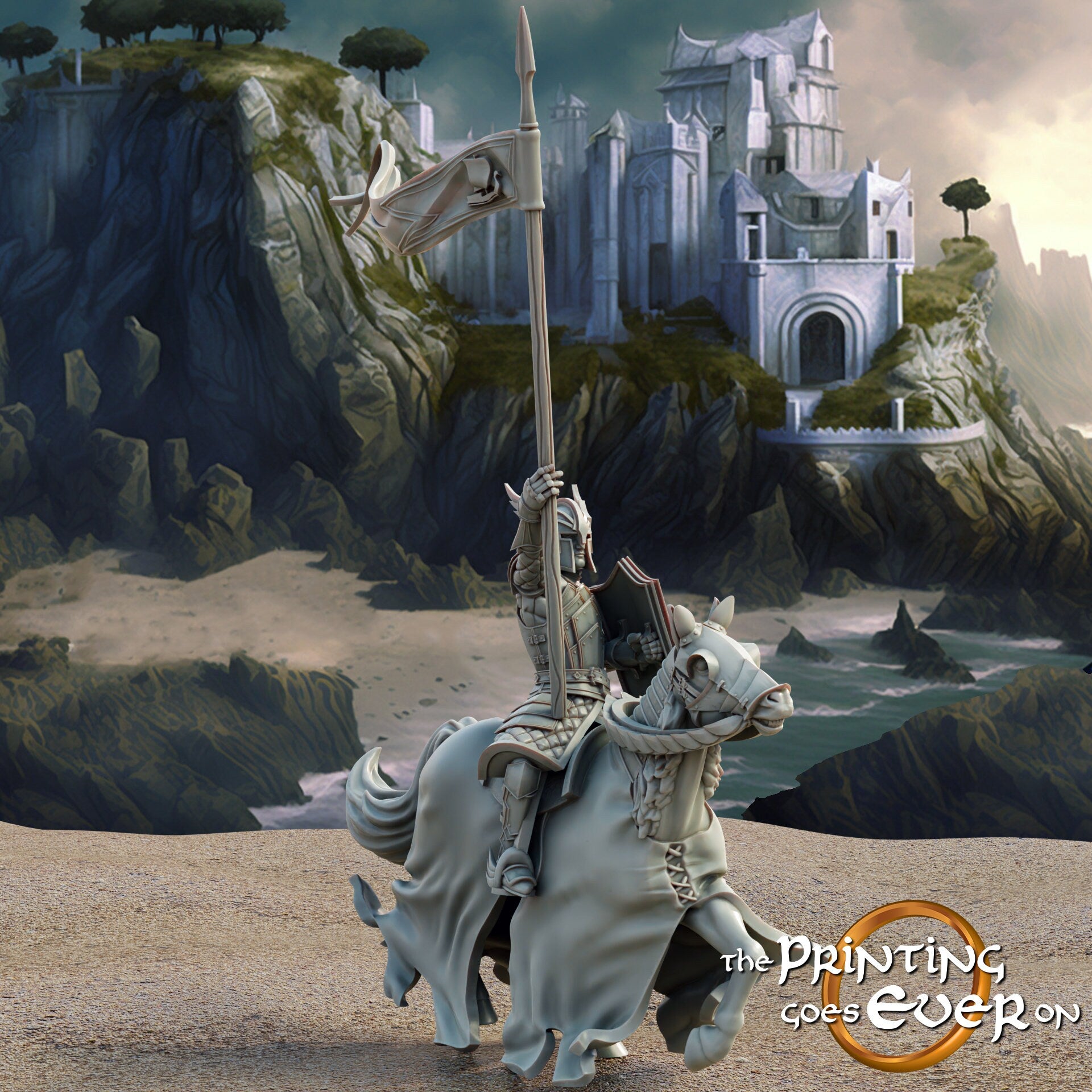 Swan Knight Mounted - Bannerman (sculpted by Print Goes Ever On)