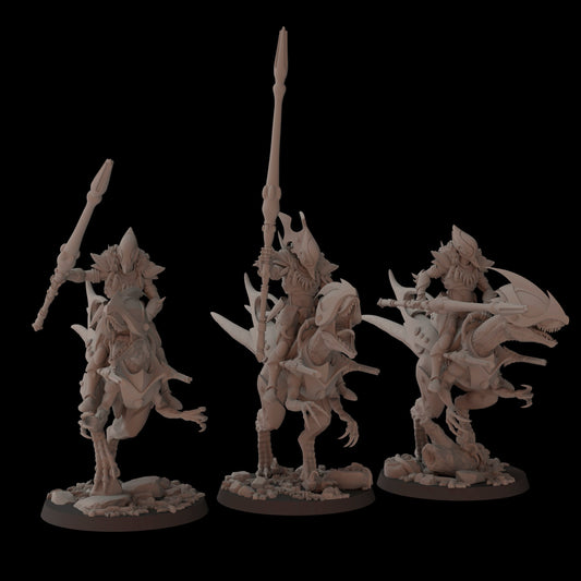 Aeterni Deinonichus riders with lances - set of 3 (Sculpted by Fantasy Cult Miniatures)