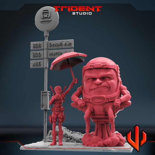 Gwenpool & Modok Diorama (Fan art sculpted by Trident Studio) (Crisis Protocol Proxy/Alternative)
