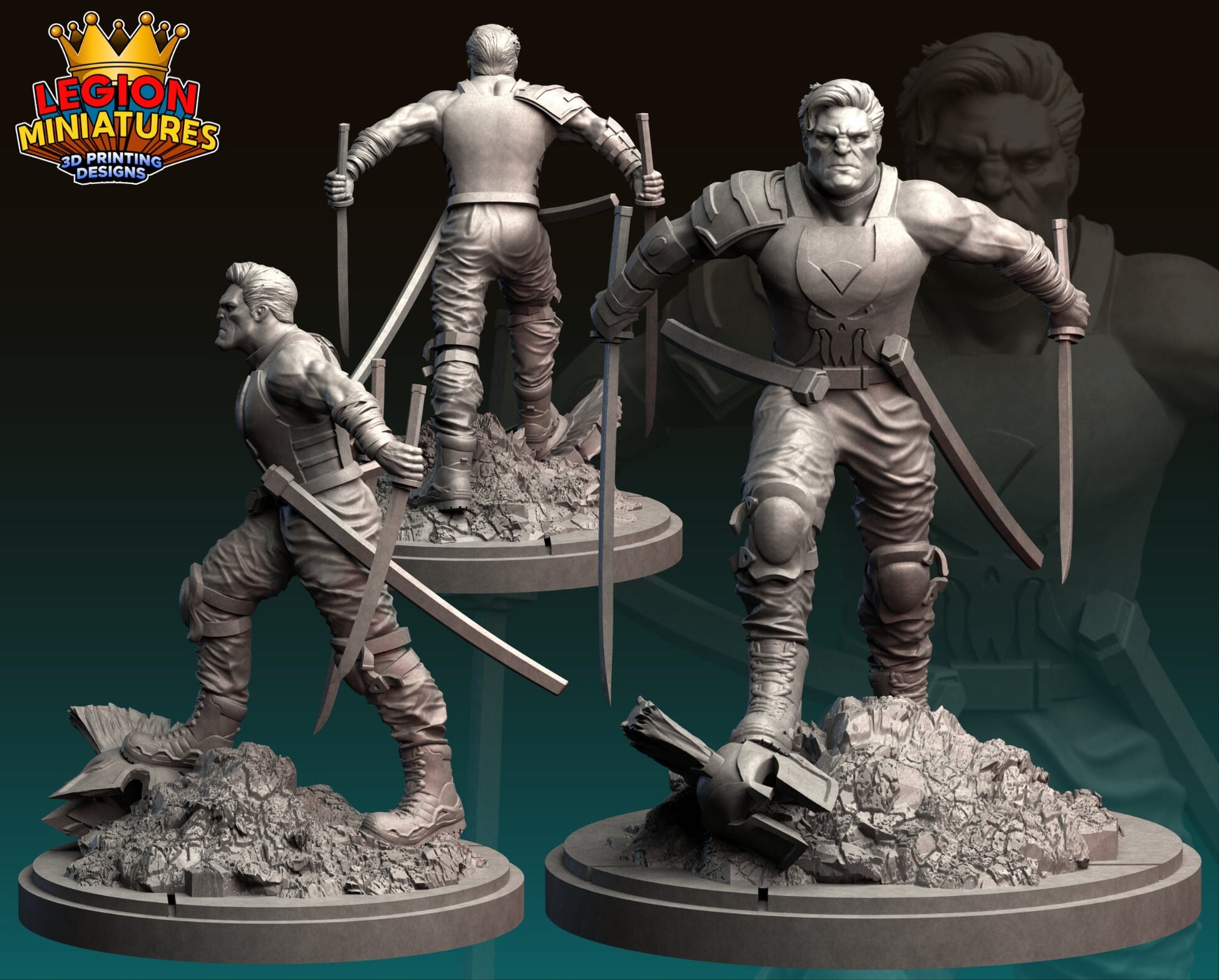 Punisher Fan Art 40mm Miniature (Sculpted by Legion Miniatures) (Crisis Protocol Proxy/Alternative)