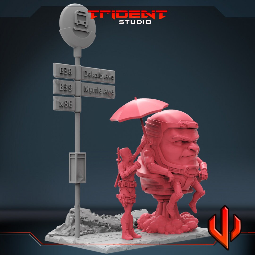 Gwenpool & Modok Diorama (Fan art sculpted by Trident Studio) (Crisis Protocol Proxy/Alternative)
