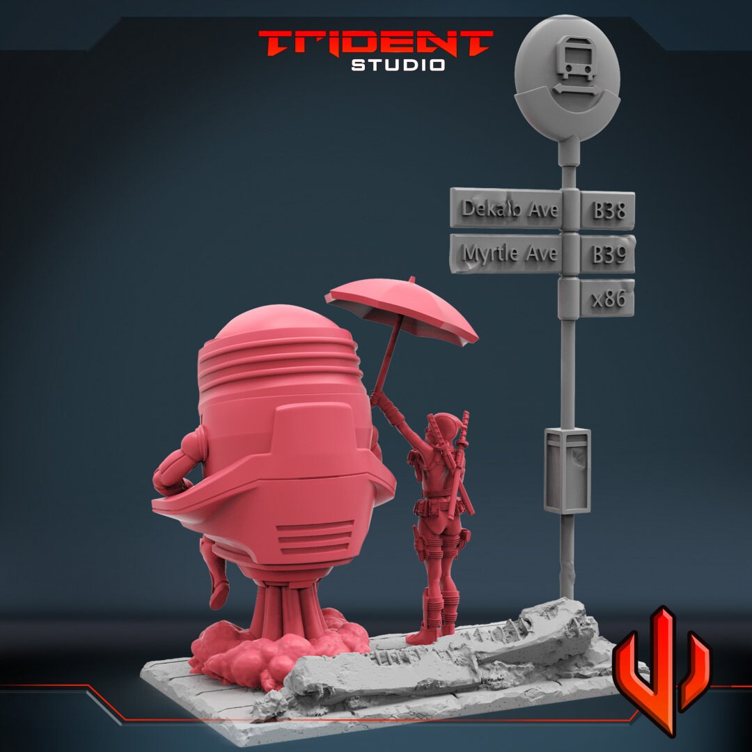 Gwenpool & Modok Diorama (Fan art sculpted by Trident Studio) (Crisis Protocol Proxy/Alternative)