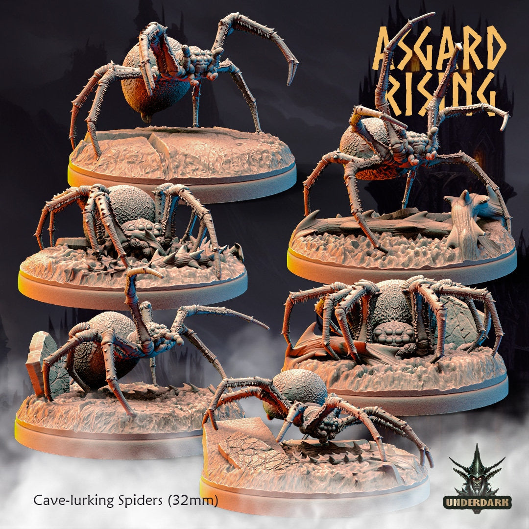 Cave Lurking Spiders x6 (32mm bases) sculpted by Asgard Rising