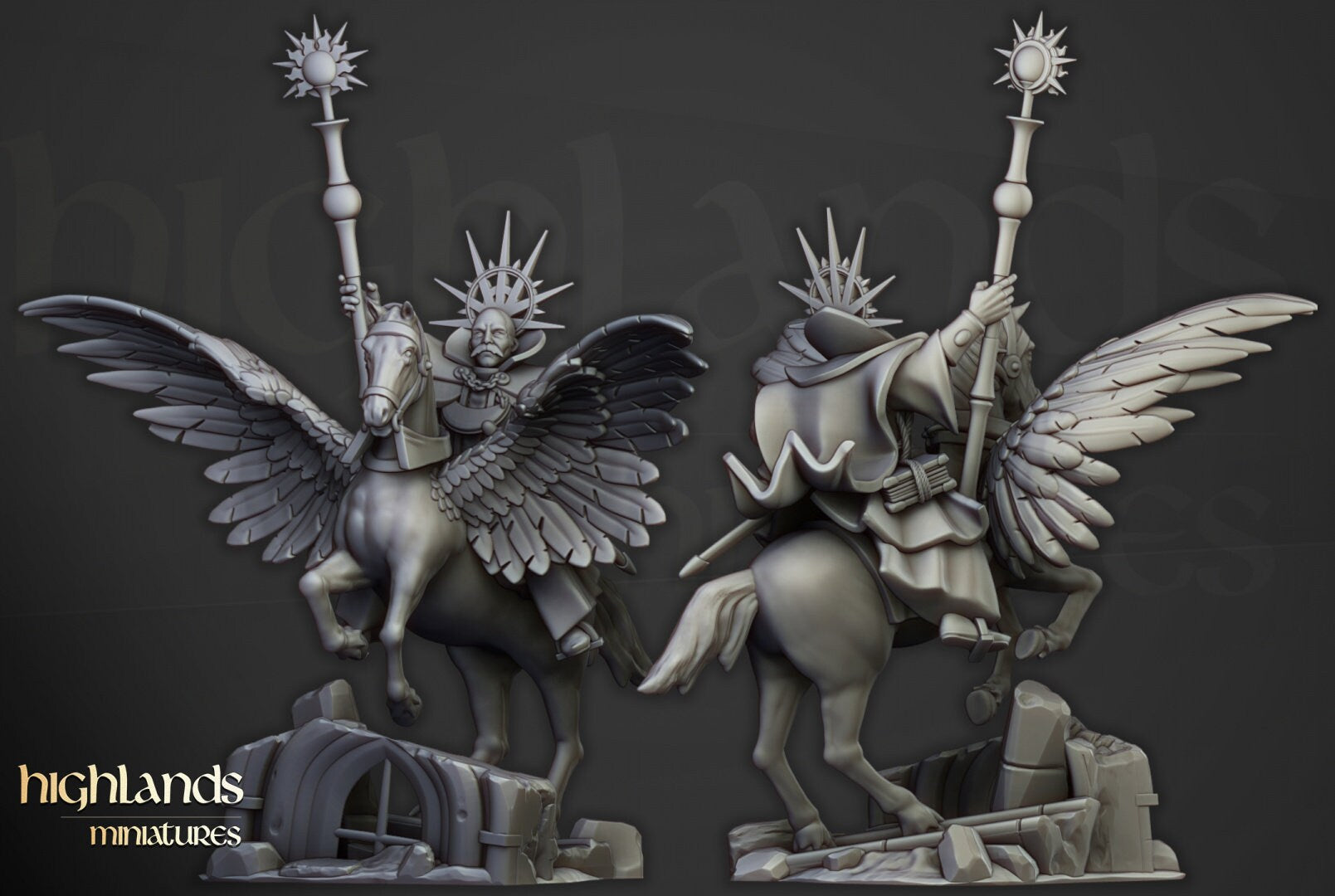 High Mage of Sunland on Pegasus - Sculpted by Highland Miniatures