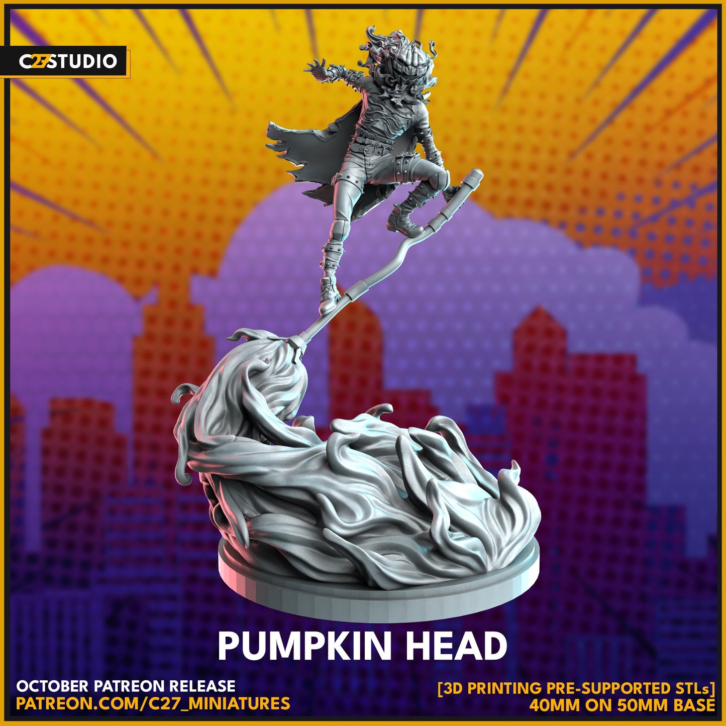 Jack O Lantern / Pumpkin Head 40mm miniature (sculpted by C27 collectibles) (Crisis Protocol Proxy/Alternative)
