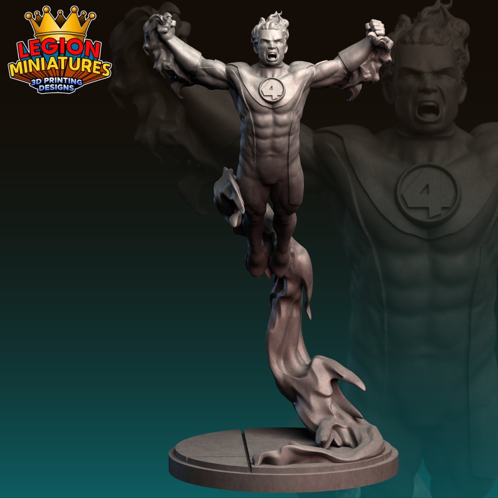 Human Torch Fan-Art 40mm Miniature (Sculpted by Legion Miniatures) (Crisis Protocol Proxy/Alternative)