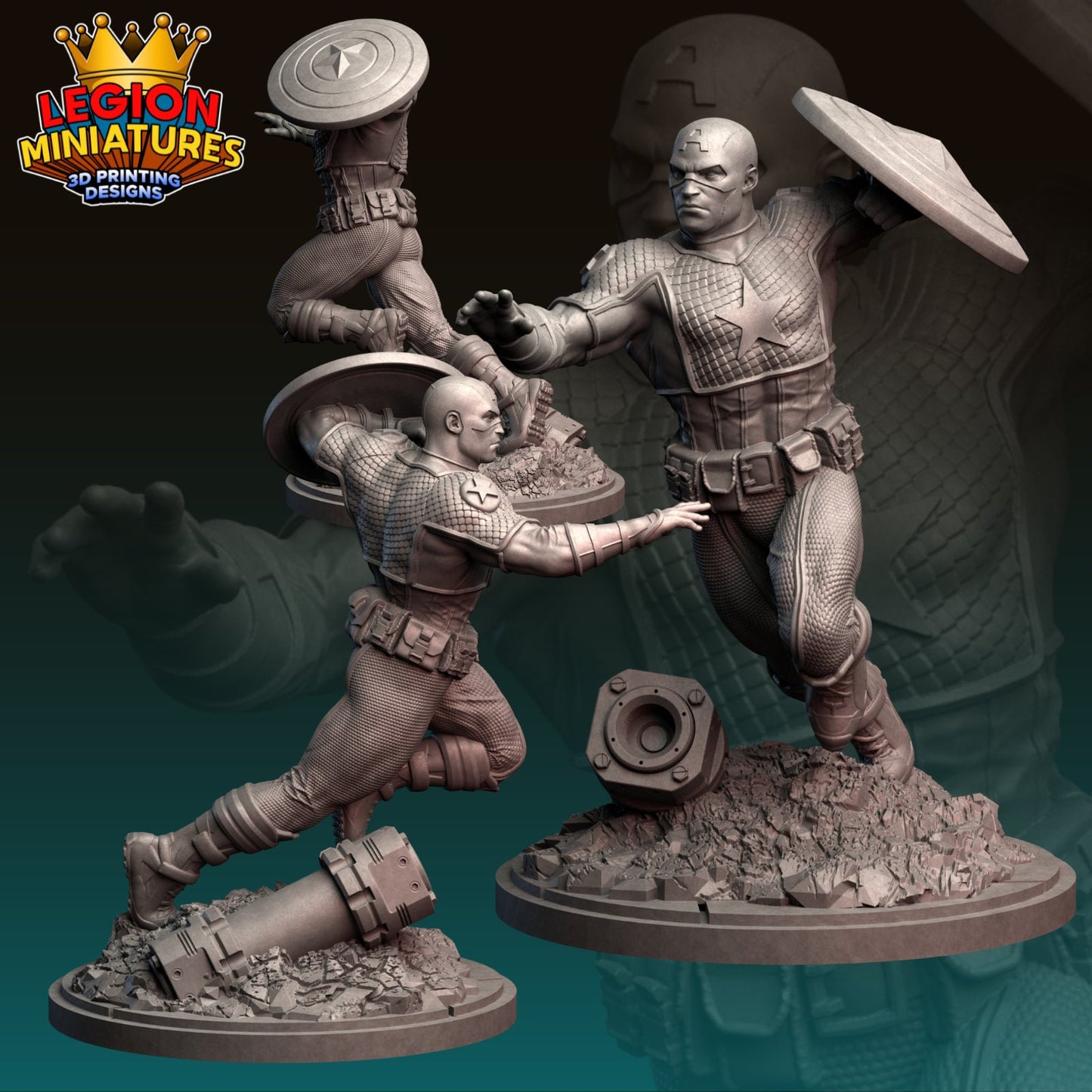 Ultimate Captain America Fan-Art 40mm Miniature (Sculpted by Legion Miniatures) (Crisis Protocol Proxy/Alternative)