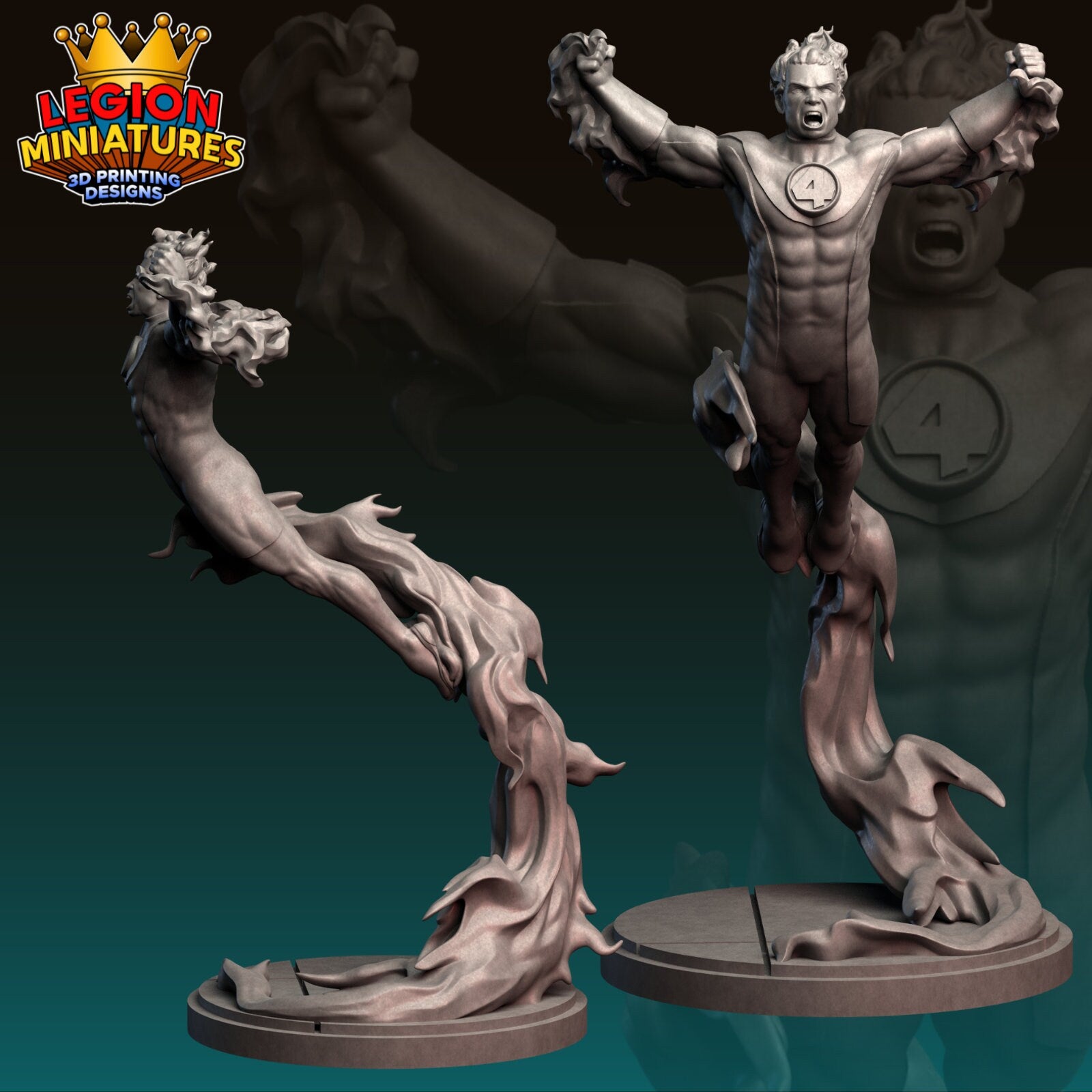 Human Torch Fan-Art 40mm Miniature (Sculpted by Legion Miniatures) (Crisis Protocol Proxy/Alternative)