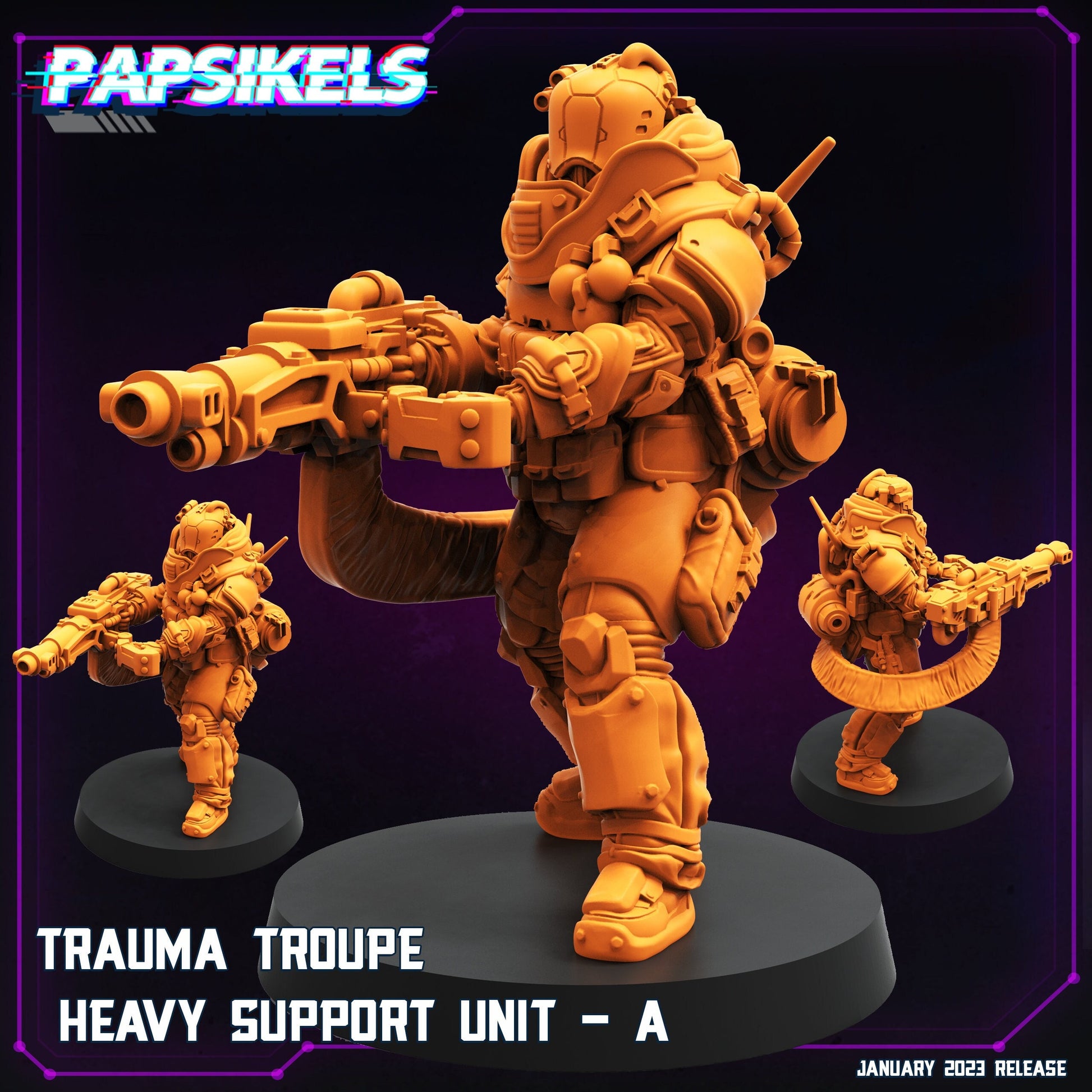 Trauma Troupe Heavy Support Unit A - Cyberpunk Miniature (sculpted by Papsikels)