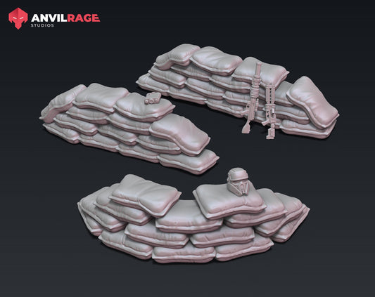 Sandbags Barricade - set of 3 (Sculpted by Anvilrage Studios)