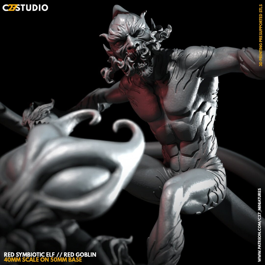 Red Symbiotic Elf / Red Goblin 40mm miniature (sculpted by C27 collectibles) (Crisis Protocol Proxy/Alternative)