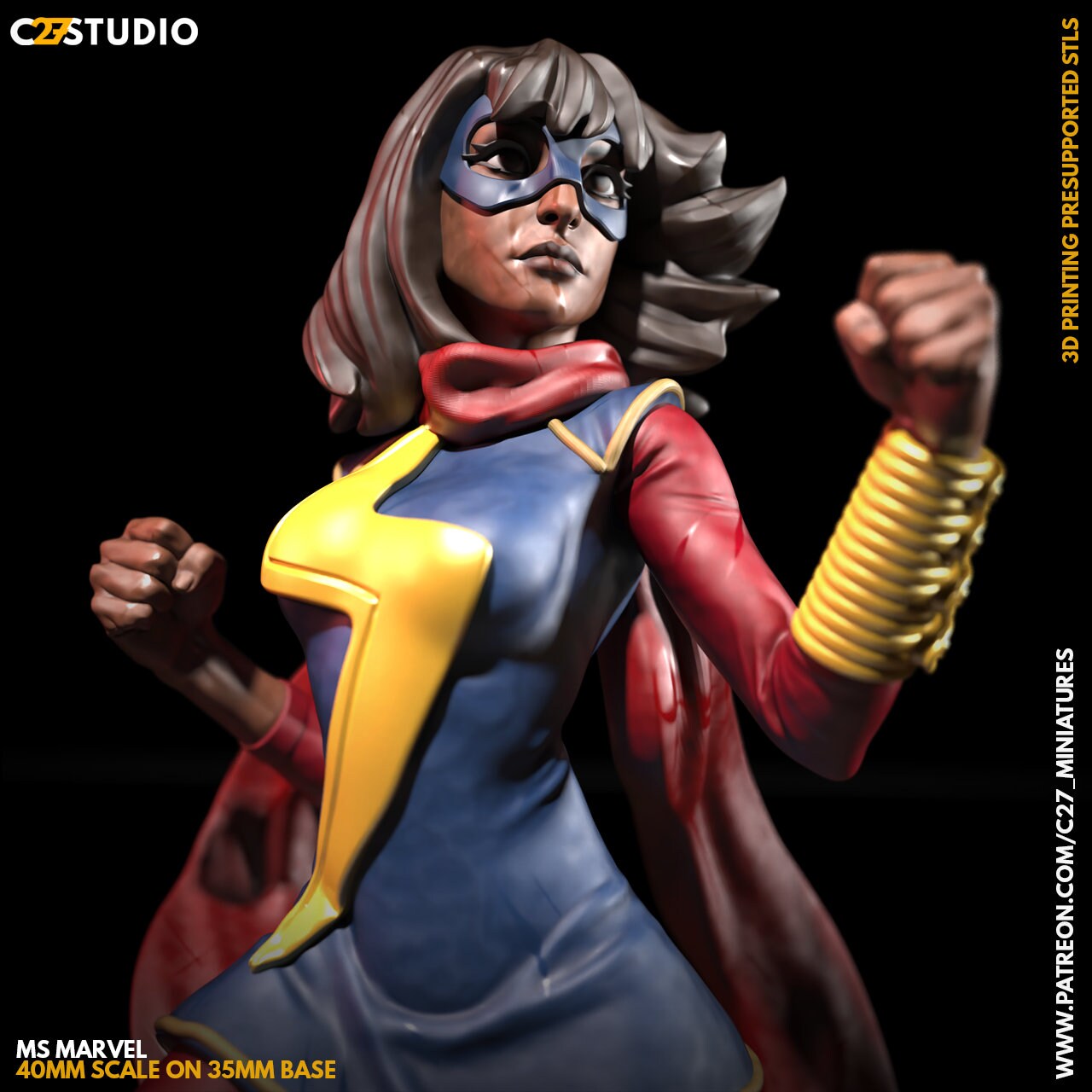 Ms. Marvel / Ms. Embiggen 40mm miniatures (both minis) (sculpted by C27 collectibles) (Crisis Protocol Proxy/Alternative)