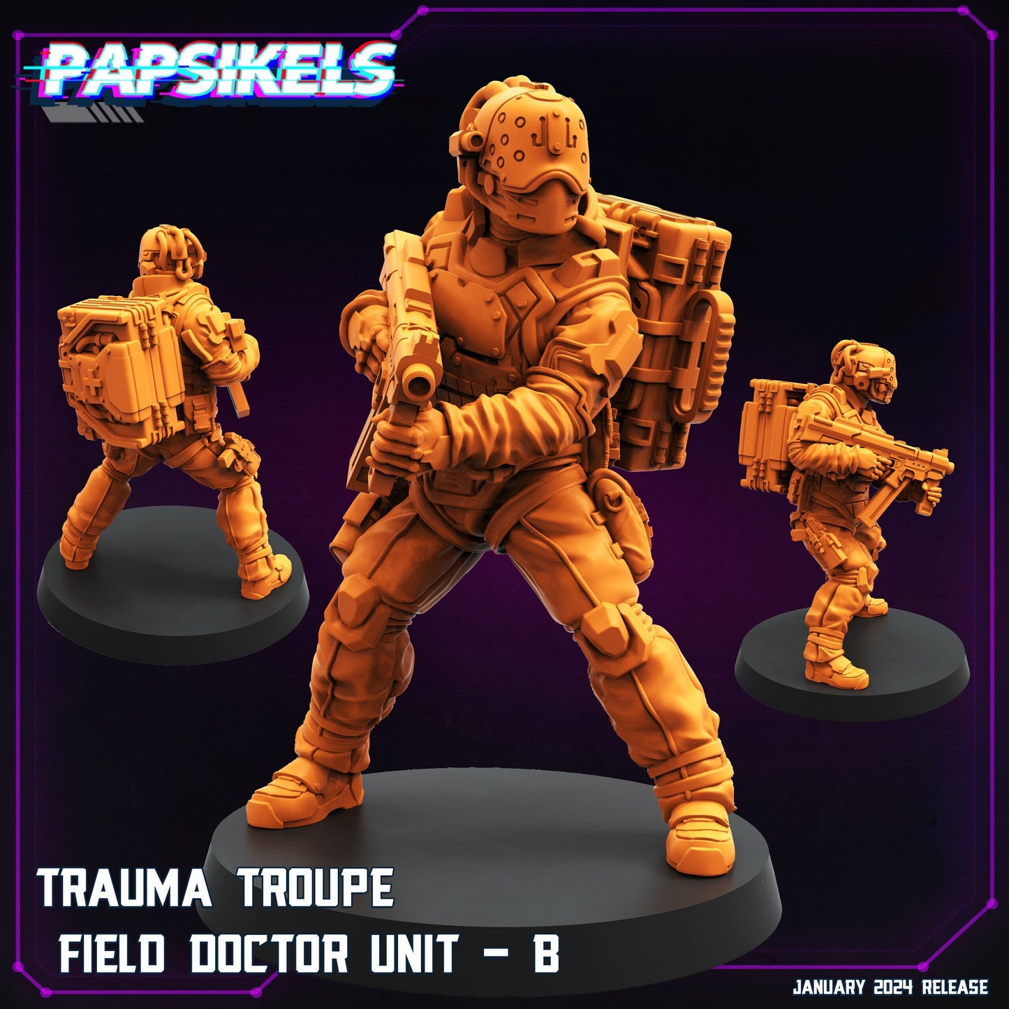 Trauma Troupe Field Doctor Unit B - Cyberpunk Miniature (sculpted by Papsikels)