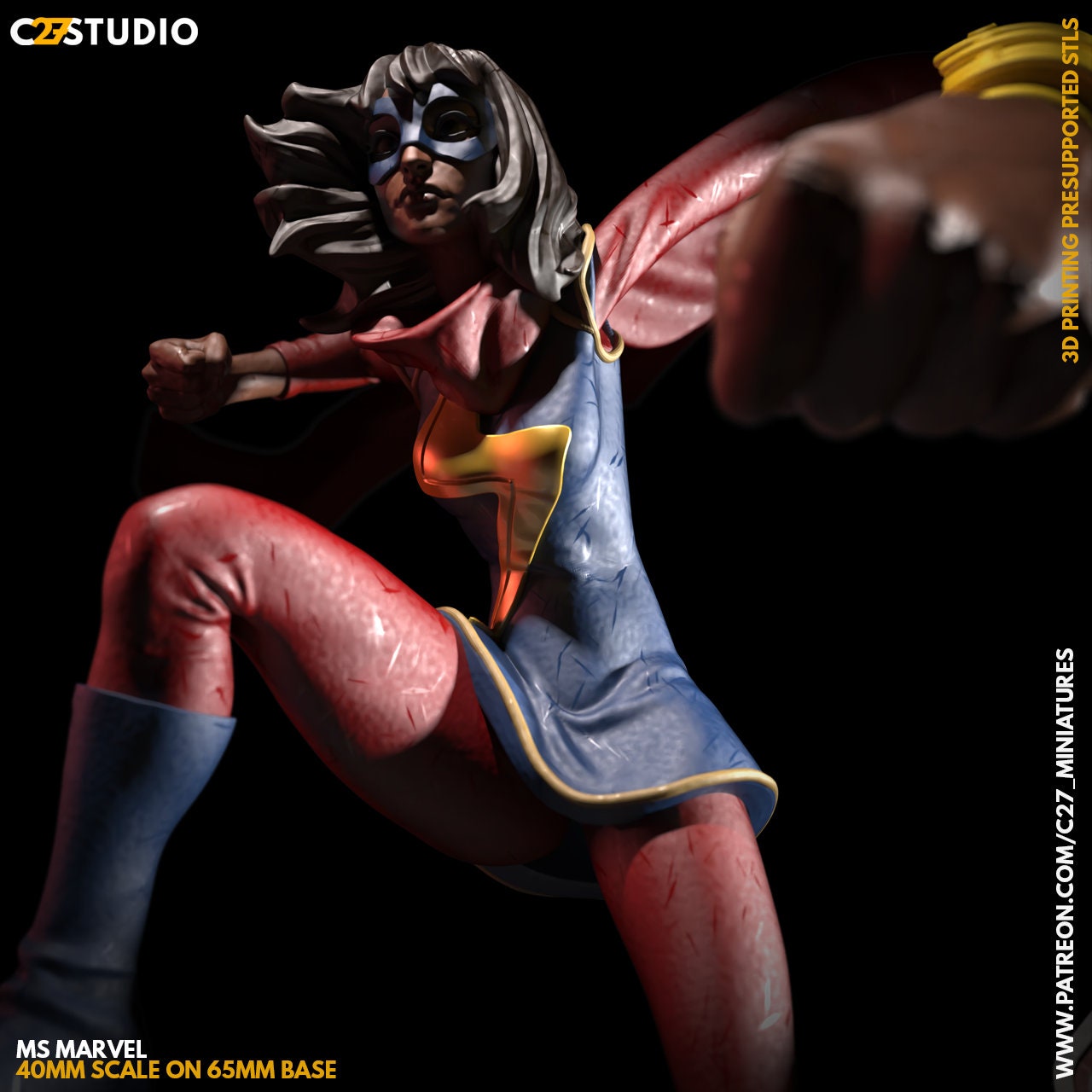 Ms. Marvel / Ms. Embiggen 40mm miniatures (both minis) (sculpted by C27 collectibles) (Crisis Protocol Proxy/Alternative)