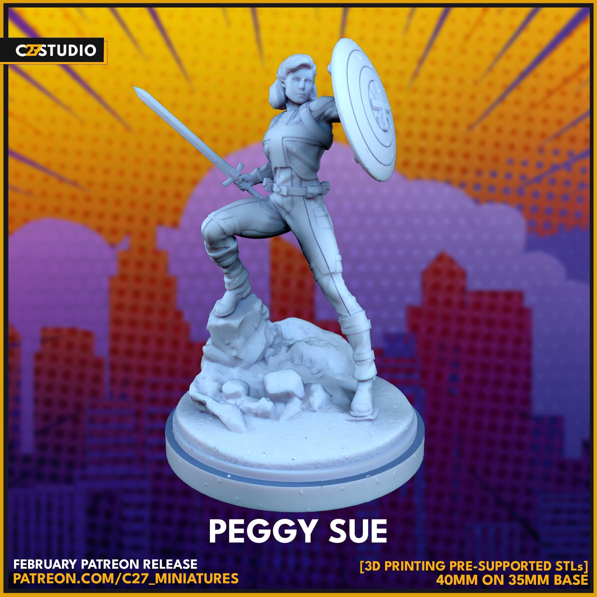 Captain Carter / Peggy Sue 40mm miniature (fan art sculpted by C27 collectibles) (Crisis Protocol Proxy/Alternative)