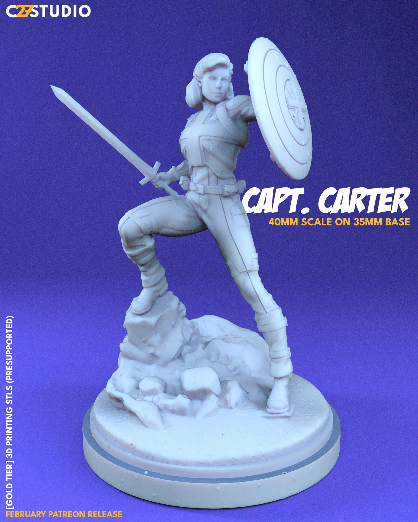 Captain Carter / Peggy Sue 40mm miniature (fan art sculpted by C27 collectibles) (Crisis Protocol Proxy/Alternative)