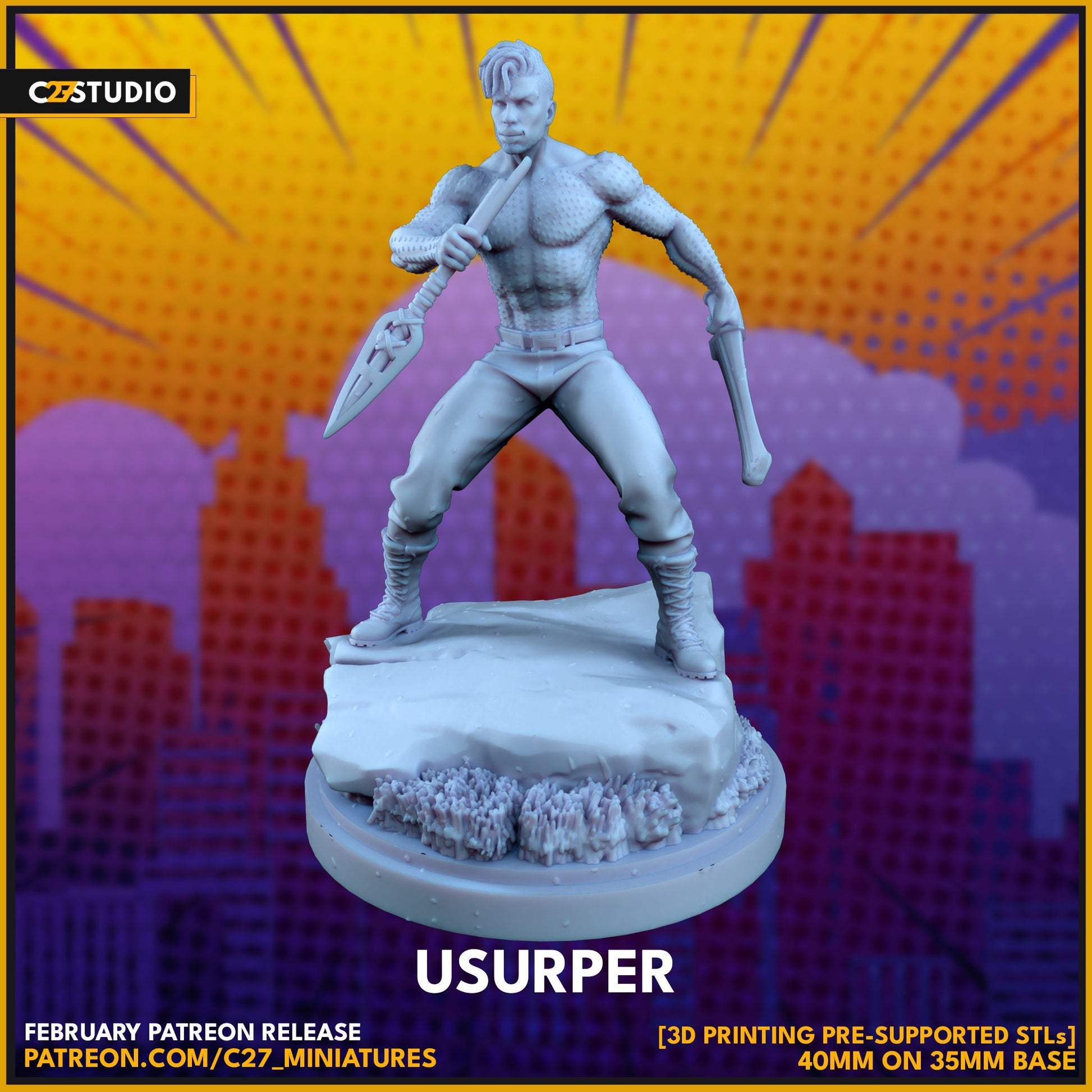 Killmonger / Usurper 40mm miniature (fan art sculpted by C27 collectibles) (Crisis Protocol Proxy/Alternative)