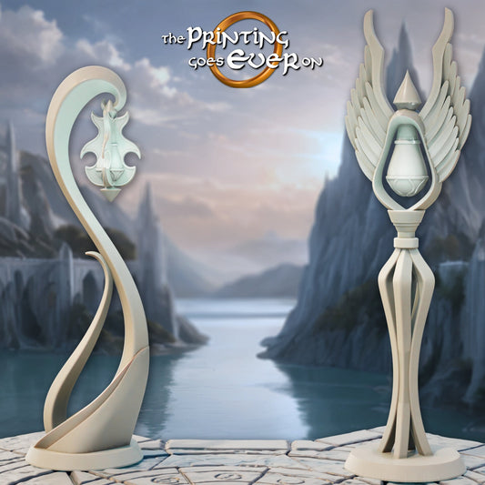 Elven Lamp Posts (sculpted by Print Goes Ever On)