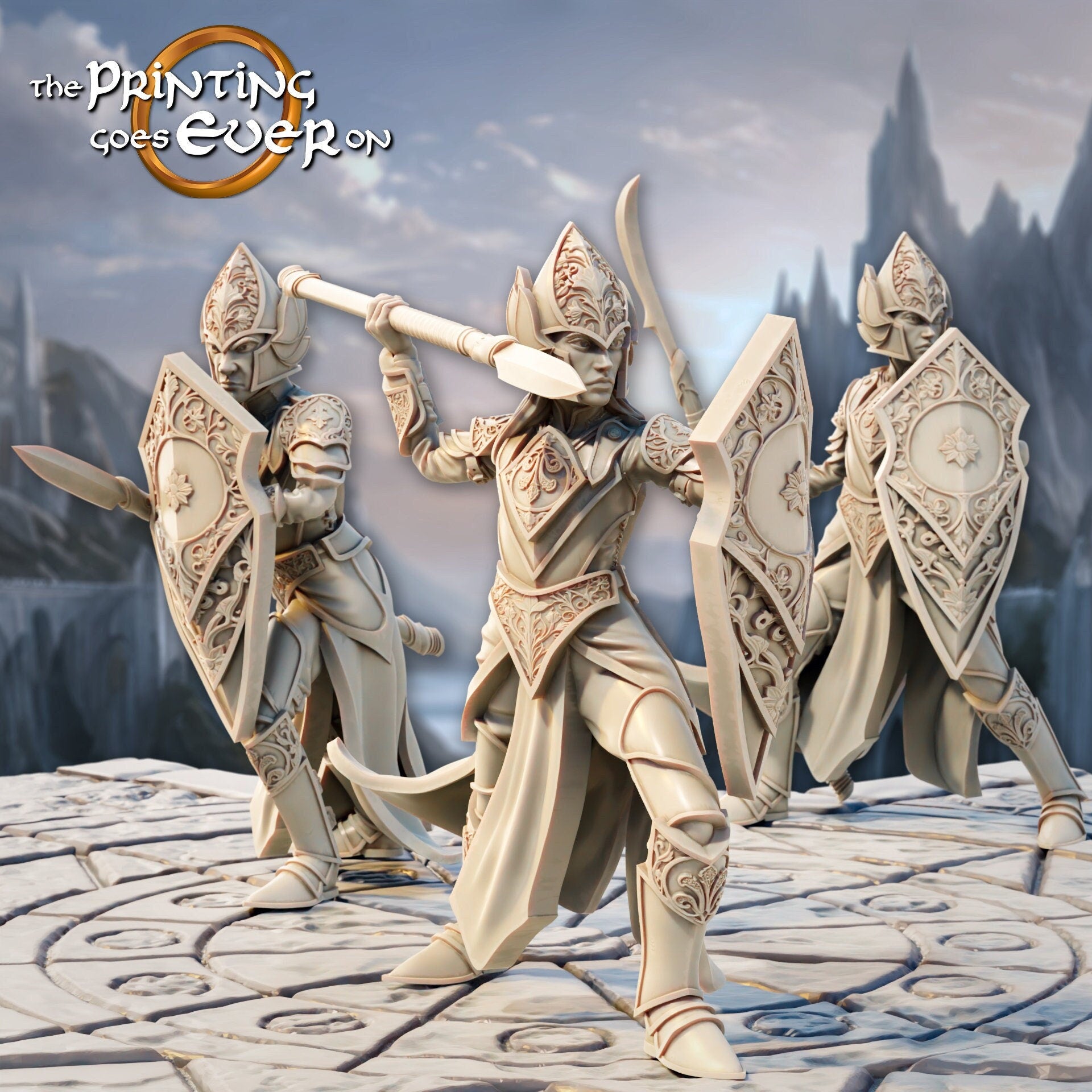 Elven Sentries with Spears - Set of 3 (sculpted by Print Goes Ever On)