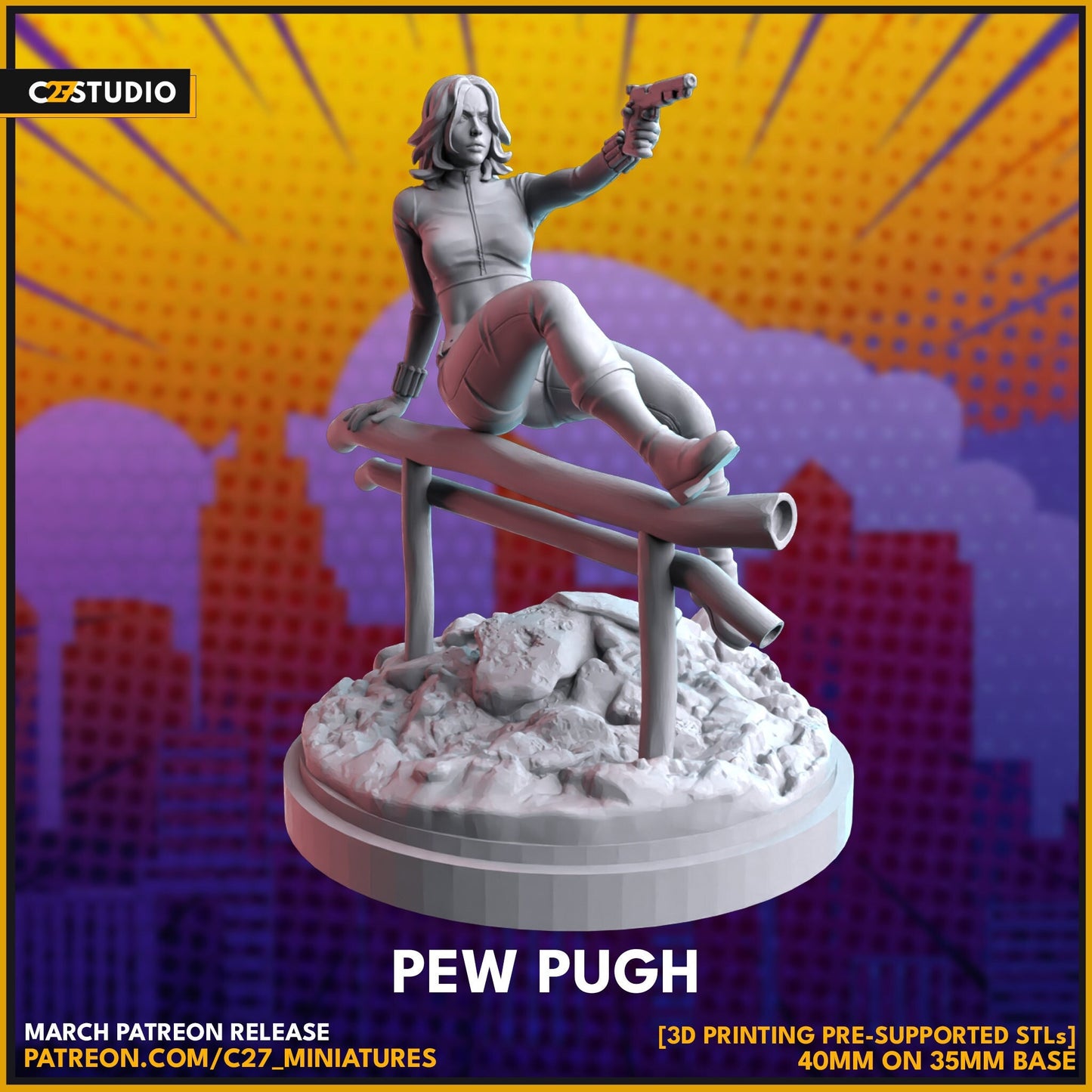 Yelena Belova / Pew Pugh 40mm miniature (sculpted by C27 collectibles) (Crisis Protocol Proxy/Alternative)