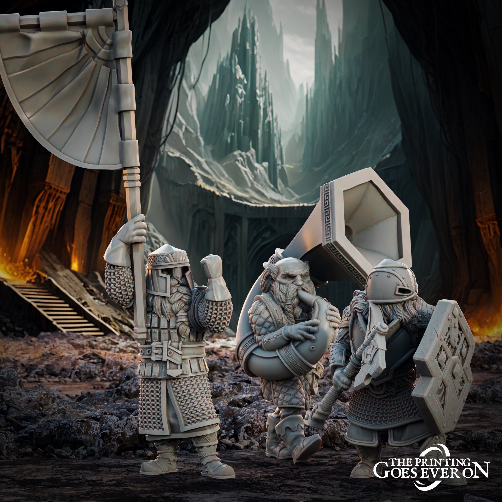 Dwarven Command Group (sculpted by Print Goes Ever On)