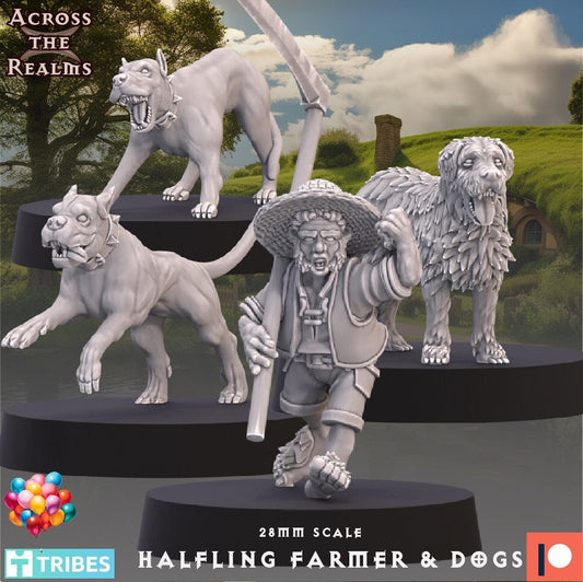 Halfling Farmer & Dogs (4 models) - (sculpted by Across the Realms)