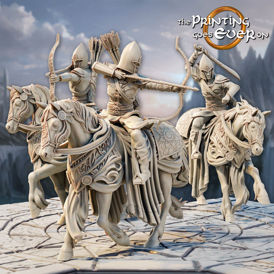 Elven Mounted Archers - Set of 3 (sculpted by Print Goes Ever On)