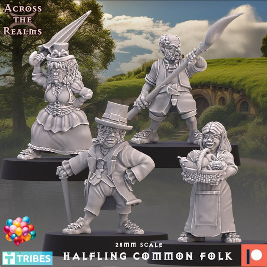 Halfling Common Folk (4 models) - (sculpted by Across the Realms)