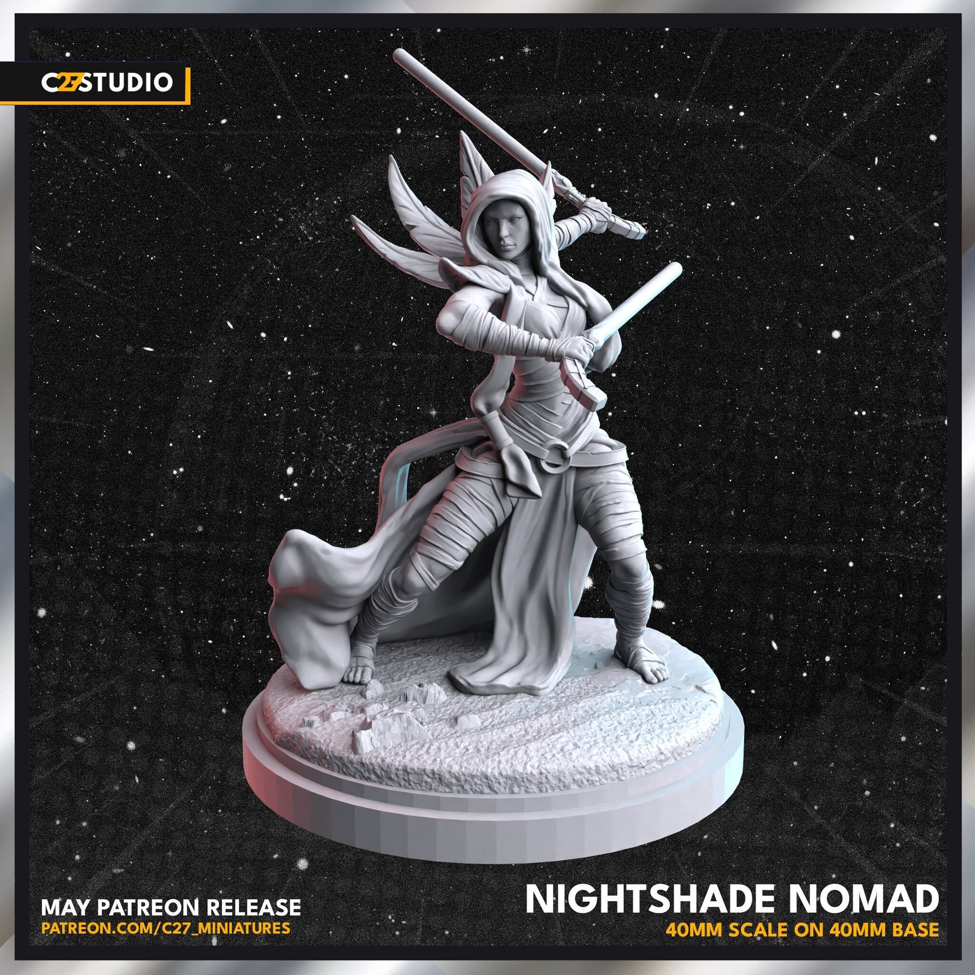 Asajj Ventress / Nightshade Nomad 40mm miniature (sculpted by C27 collectibles) (Crisis Protocol Proxy/Alternative)