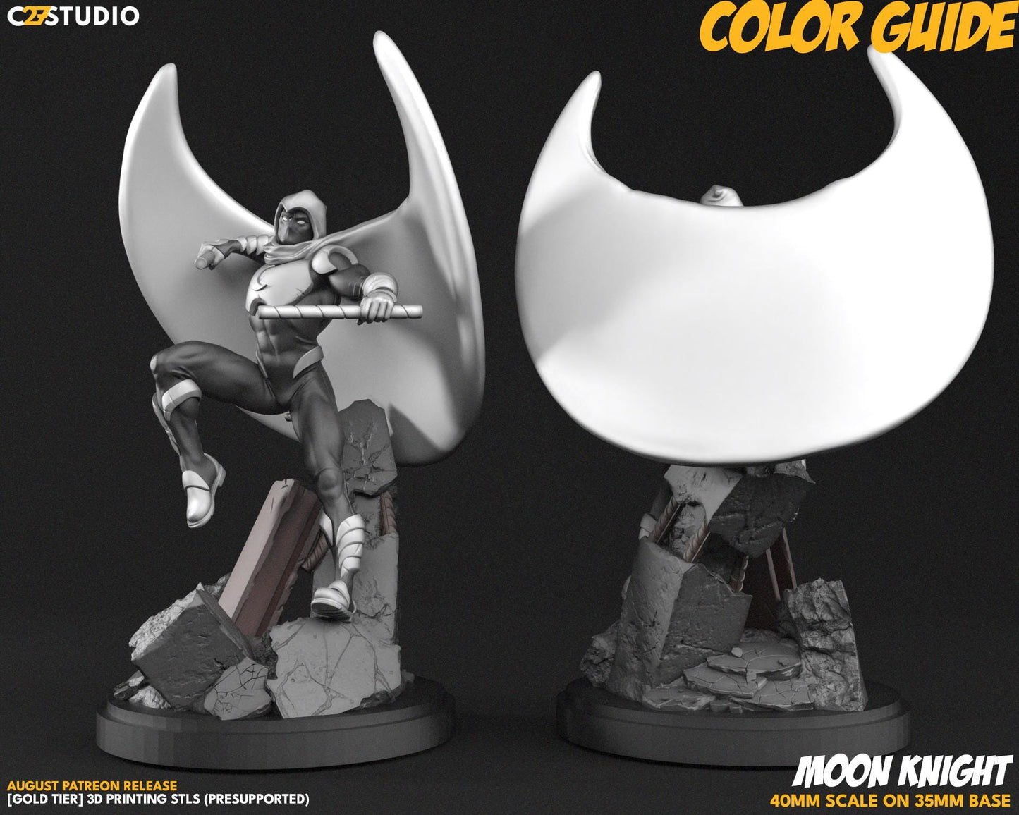 Moon Knight / Moon Merc 40mm miniature (sculpted by C27 collectibles) (Crisis Protocol Proxy/Alternative)