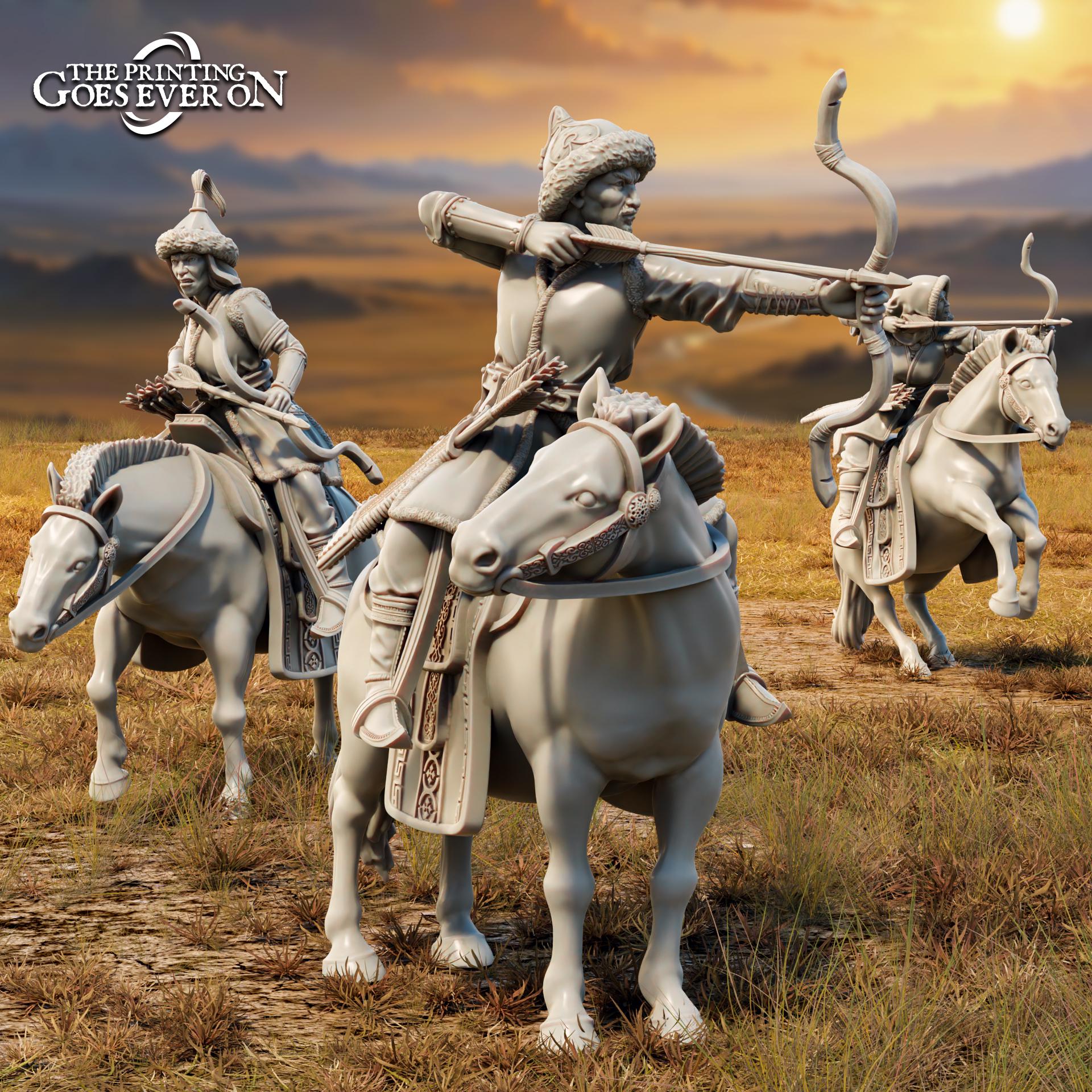 Golden Khanate Mounted Archers- set of 3 (sculpted by Print Goes Ever On)