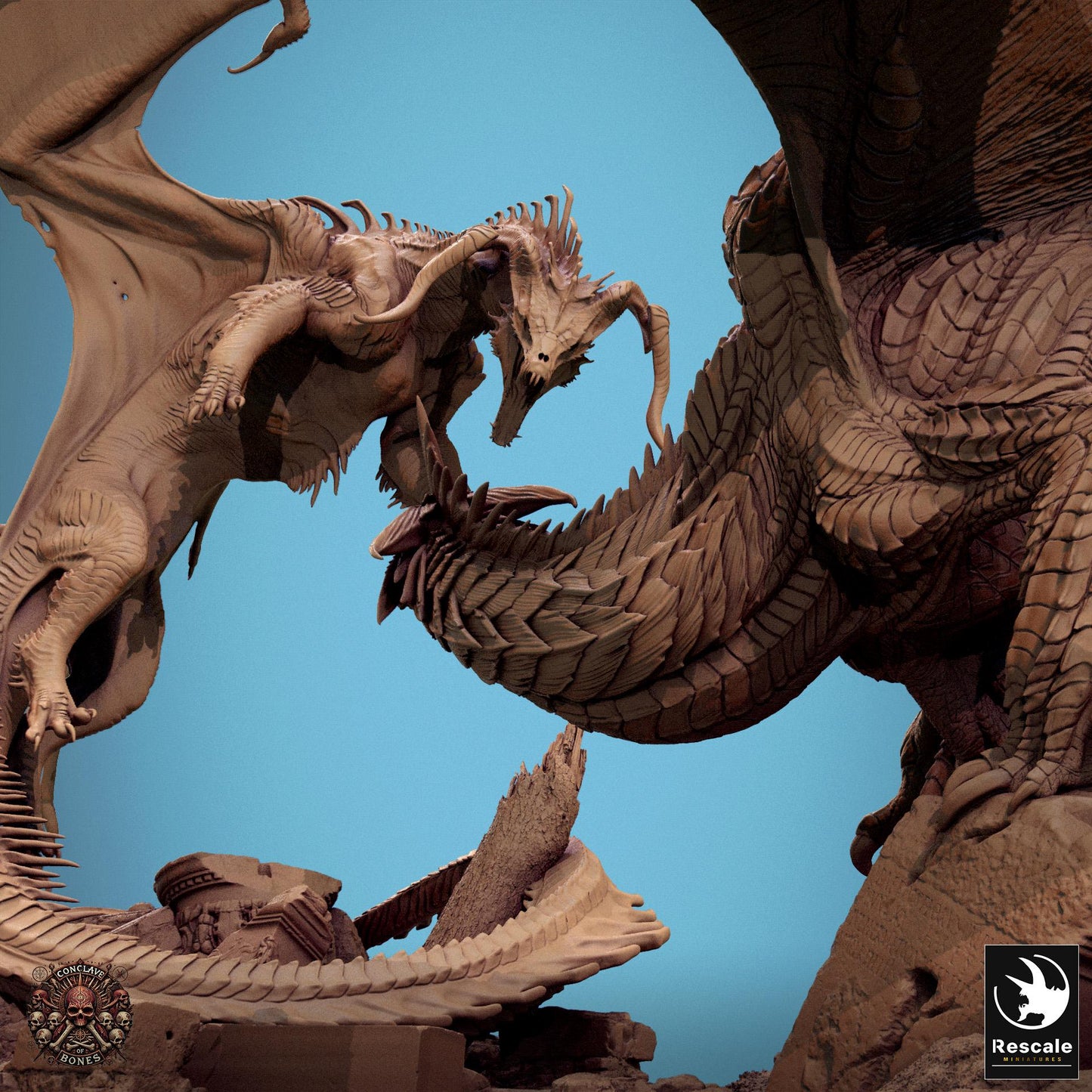 Black Dragon vs Silver Dragon Diorama - Conclave of Bones (Sculpted by Rescale Miniatures)