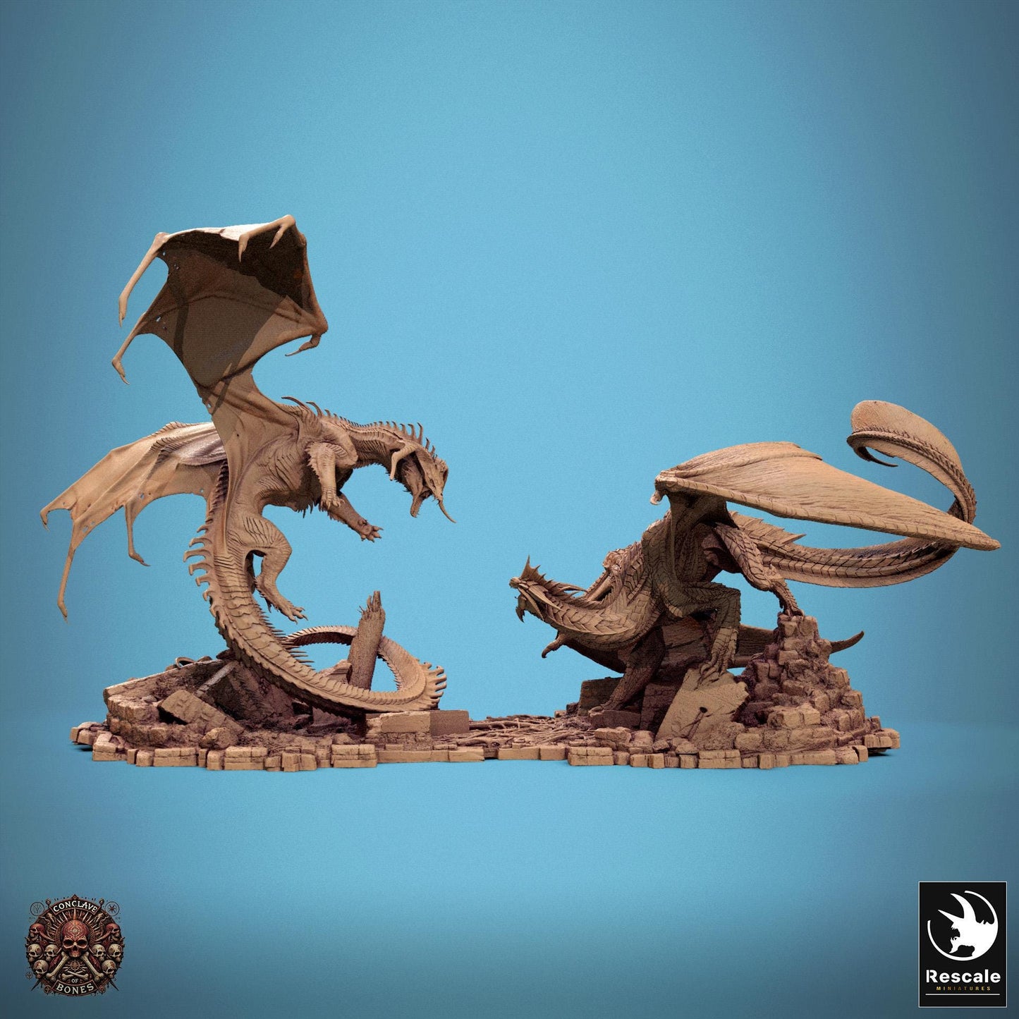 Black Dragon vs Silver Dragon Diorama - Conclave of Bones (Sculpted by Rescale Miniatures)