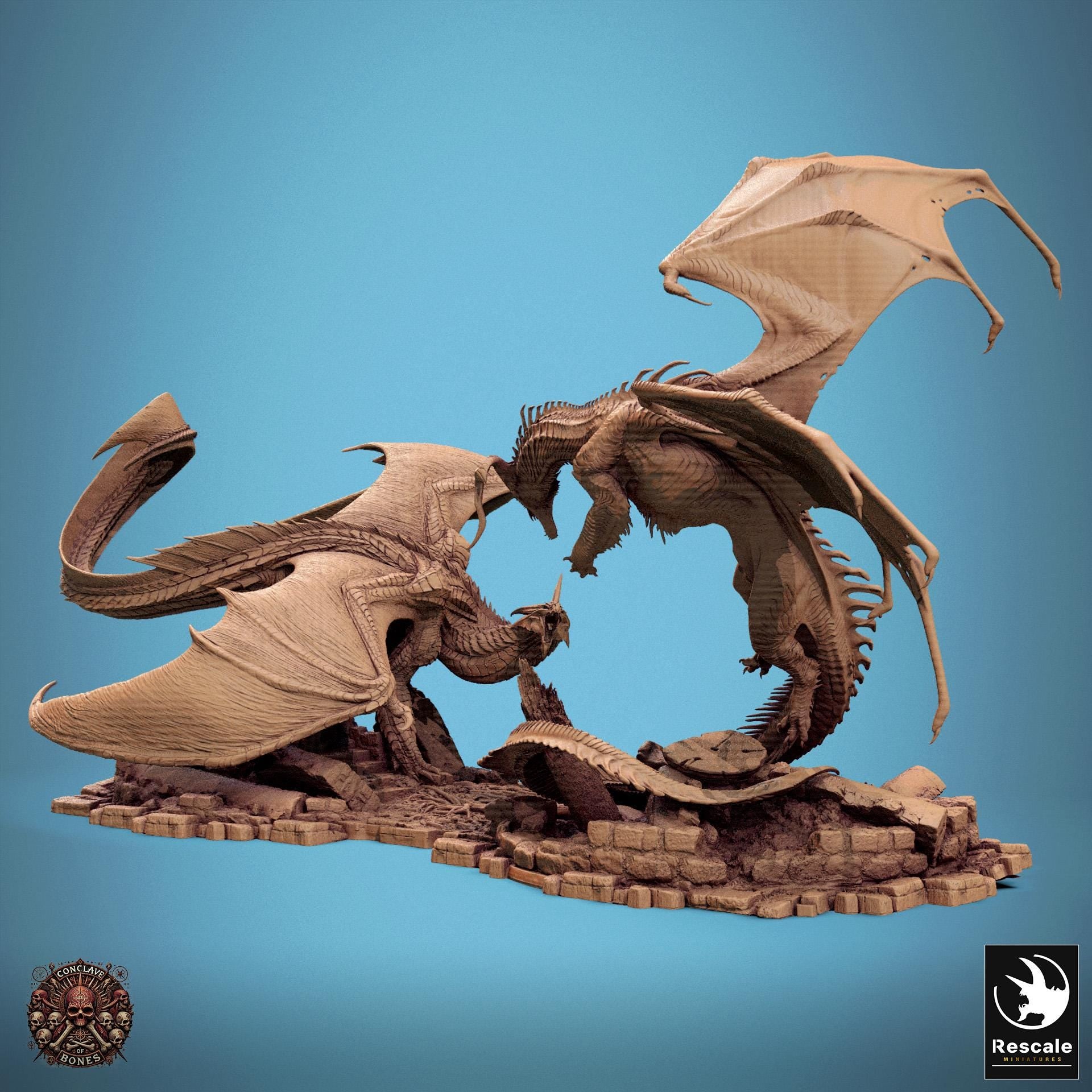 Black Dragon vs Silver Dragon Diorama - Conclave of Bones (Sculpted by Rescale Miniatures)