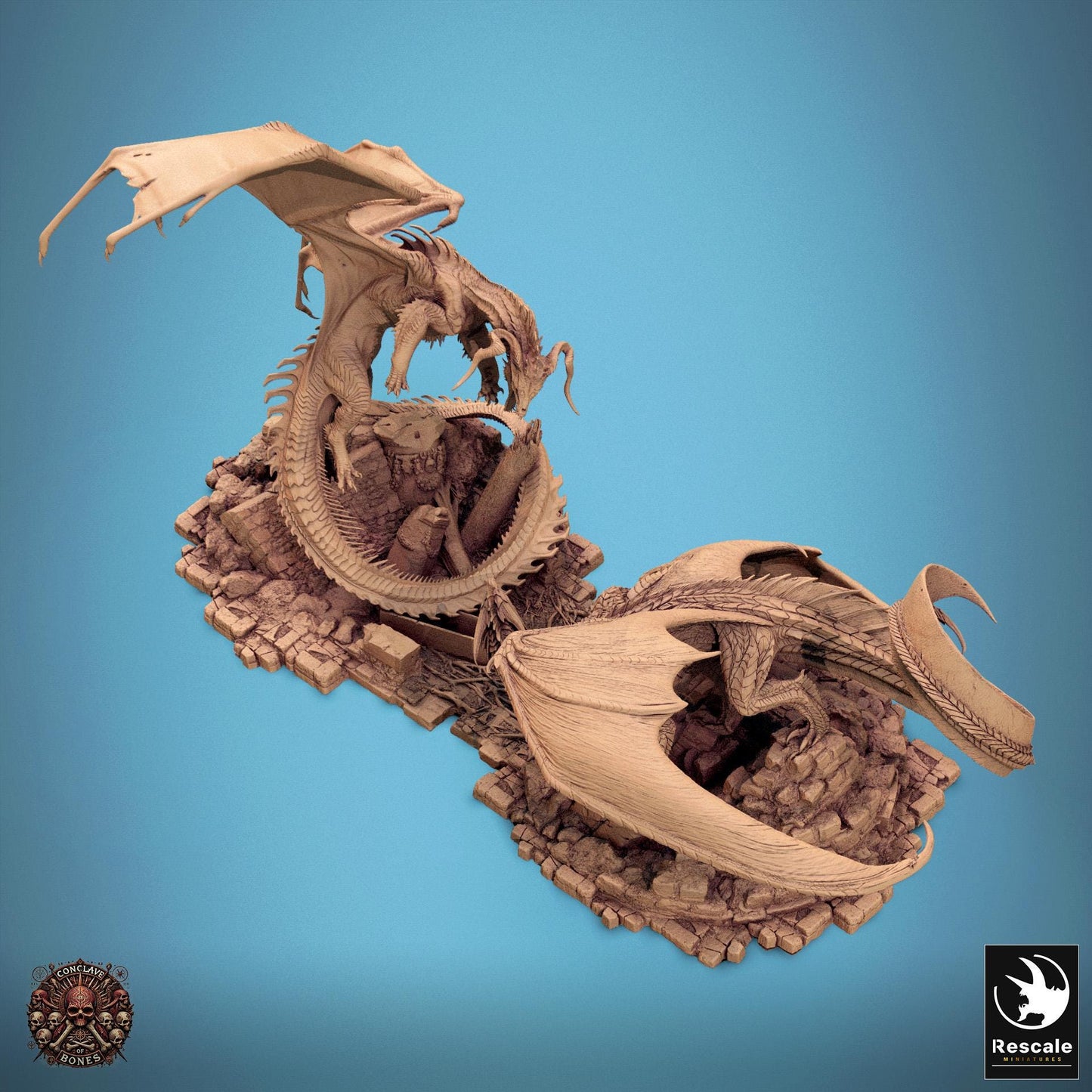 Black Dragon vs Silver Dragon Diorama - Conclave of Bones (Sculpted by Rescale Miniatures)