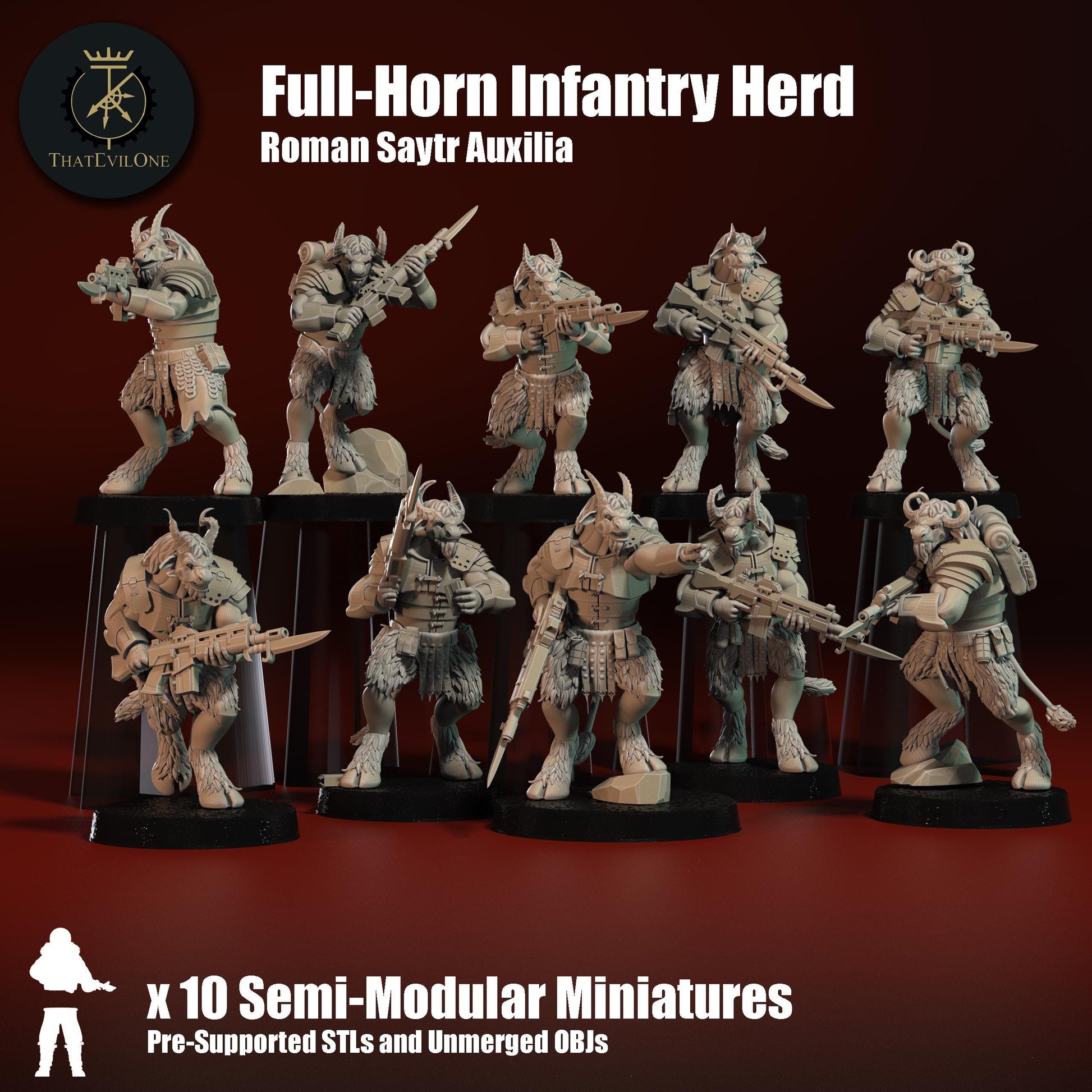 Roman Modular Satyr "Full Horn Infantry Herd" Auxilia (10) (sculpted by That Evil One)