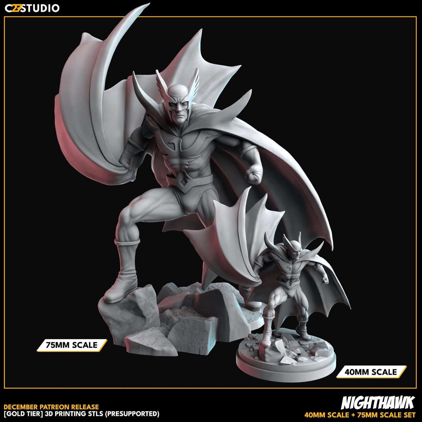 Nighthawk / Midnight Falcon - 40mm miniature (sculpted by C27 collectibles) (Crisis Protocol Proxy/Alternative)