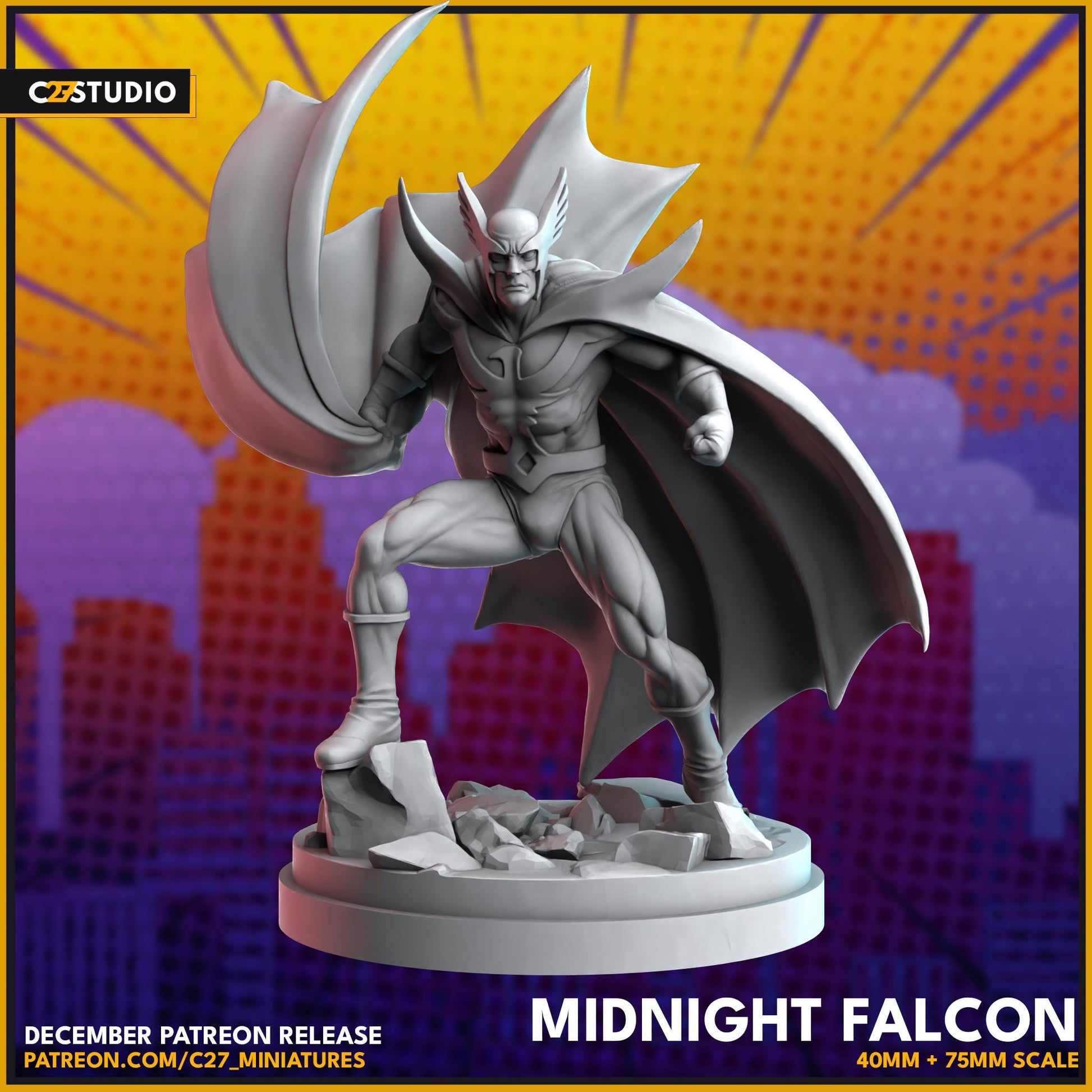 Nighthawk / Midnight Falcon - 40mm miniature (sculpted by C27 collectibles) (Crisis Protocol Proxy/Alternative)