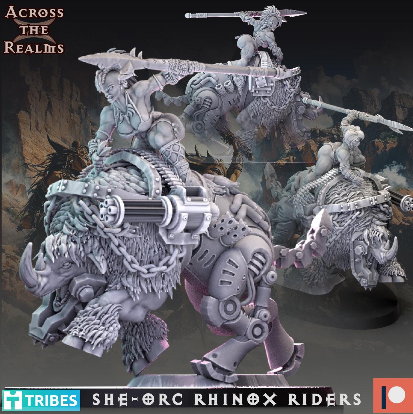 She-Orc Rhinox Riders (3 Models) - (sculpted by Across the Realms)