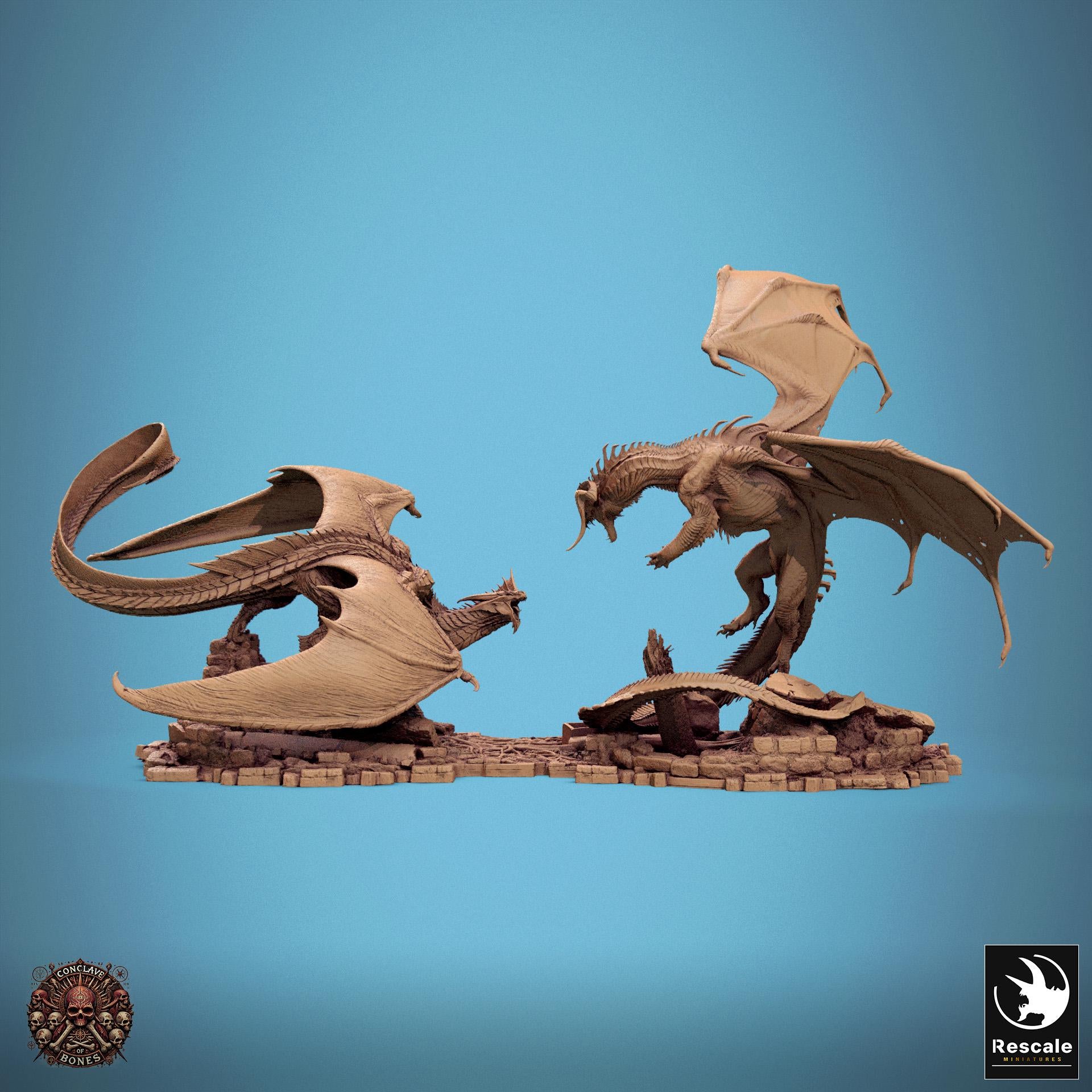Black Dragon vs Silver Dragon Diorama - Conclave of Bones (Sculpted by Rescale Miniatures)