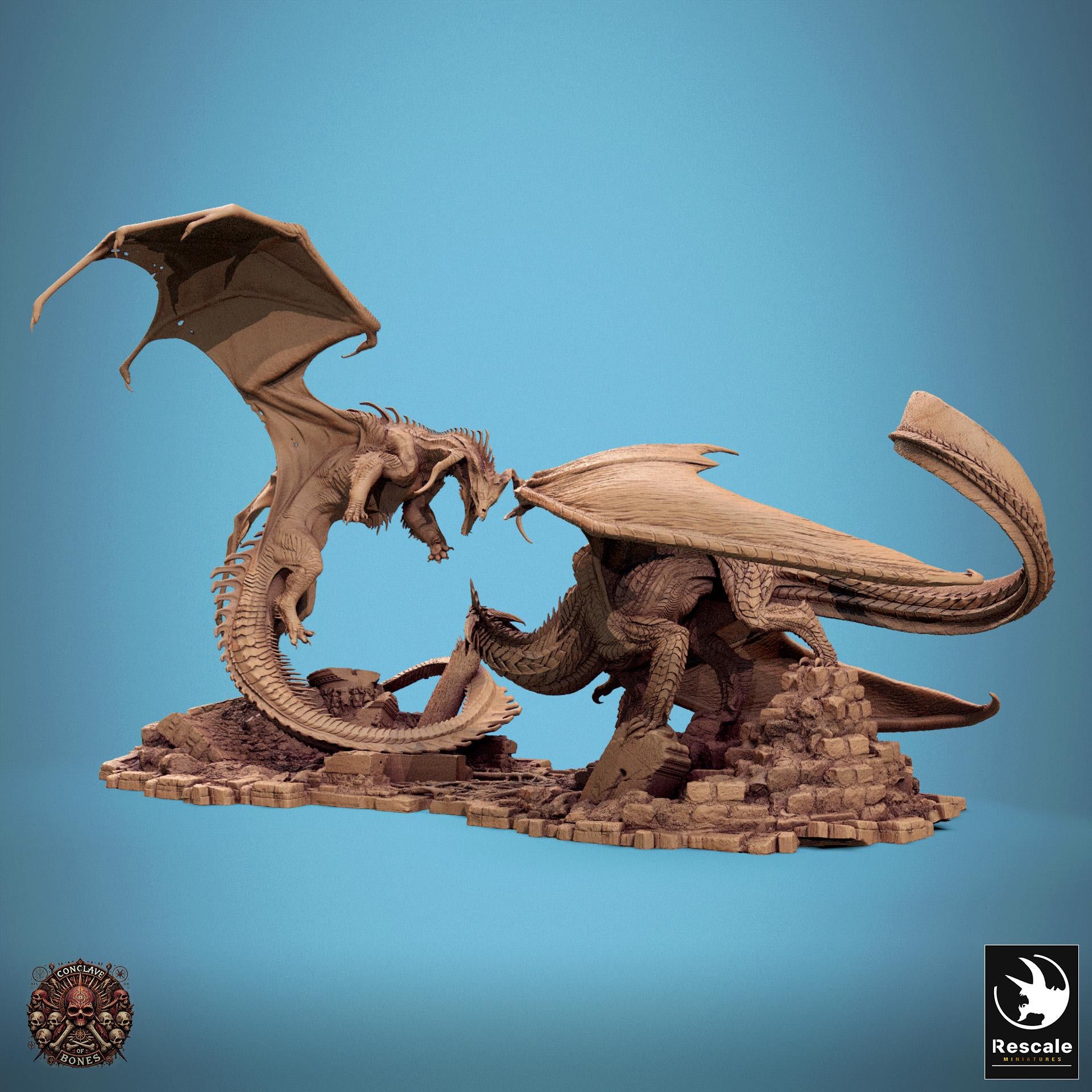 Black Dragon vs Silver Dragon Diorama - Conclave of Bones (Sculpted by Rescale Miniatures)