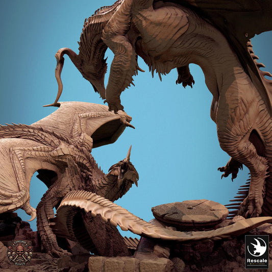 Black Dragon vs Silver Dragon Diorama - Conclave of Bones (Sculpted by Rescale Miniatures)