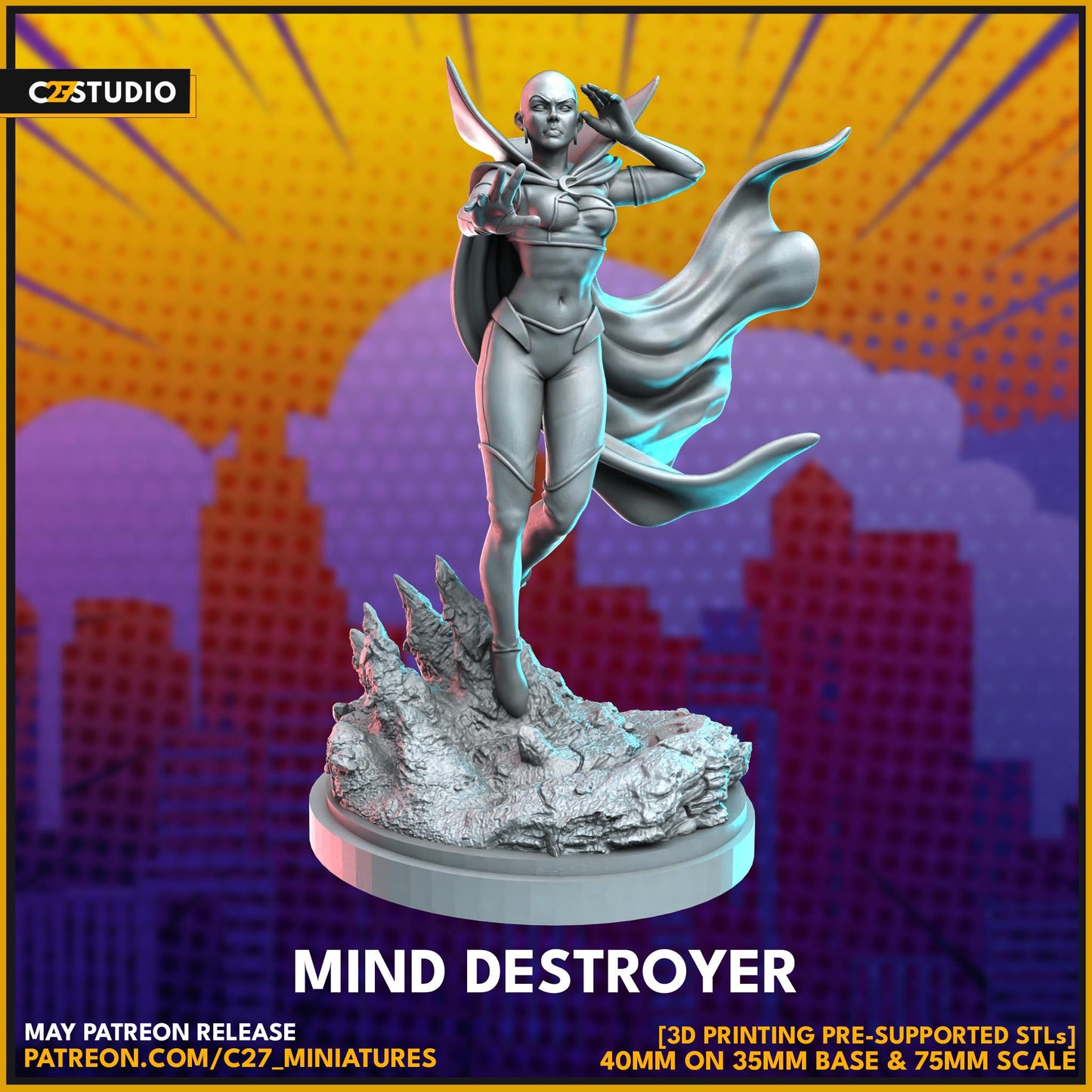 Moondragon / Mind Destroyer 40mm miniature (sculpted by C27 collectibles) (Crisis Protocol Proxy/Alternative)