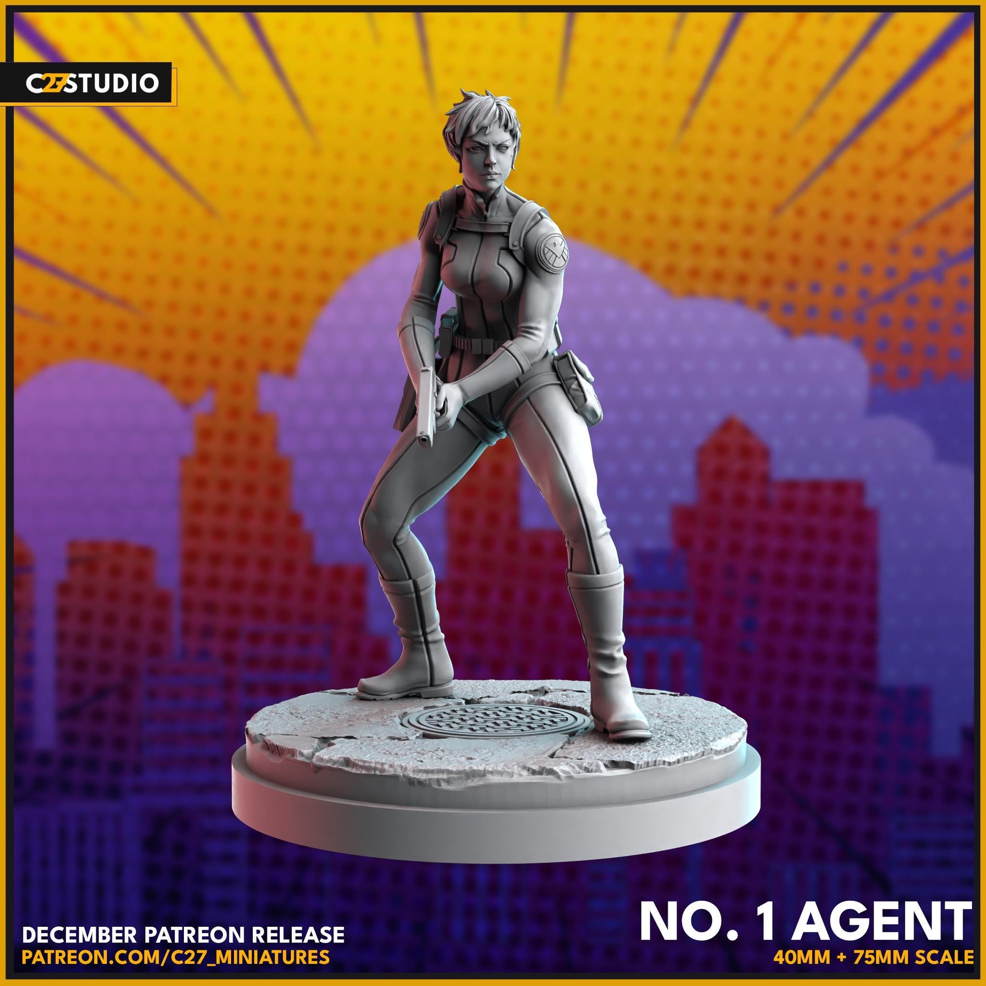 Maria Hill / No 1 Agent - 40mm miniature (sculpted by C27 collectibles) (Crisis Protocol Proxy/Alternative)