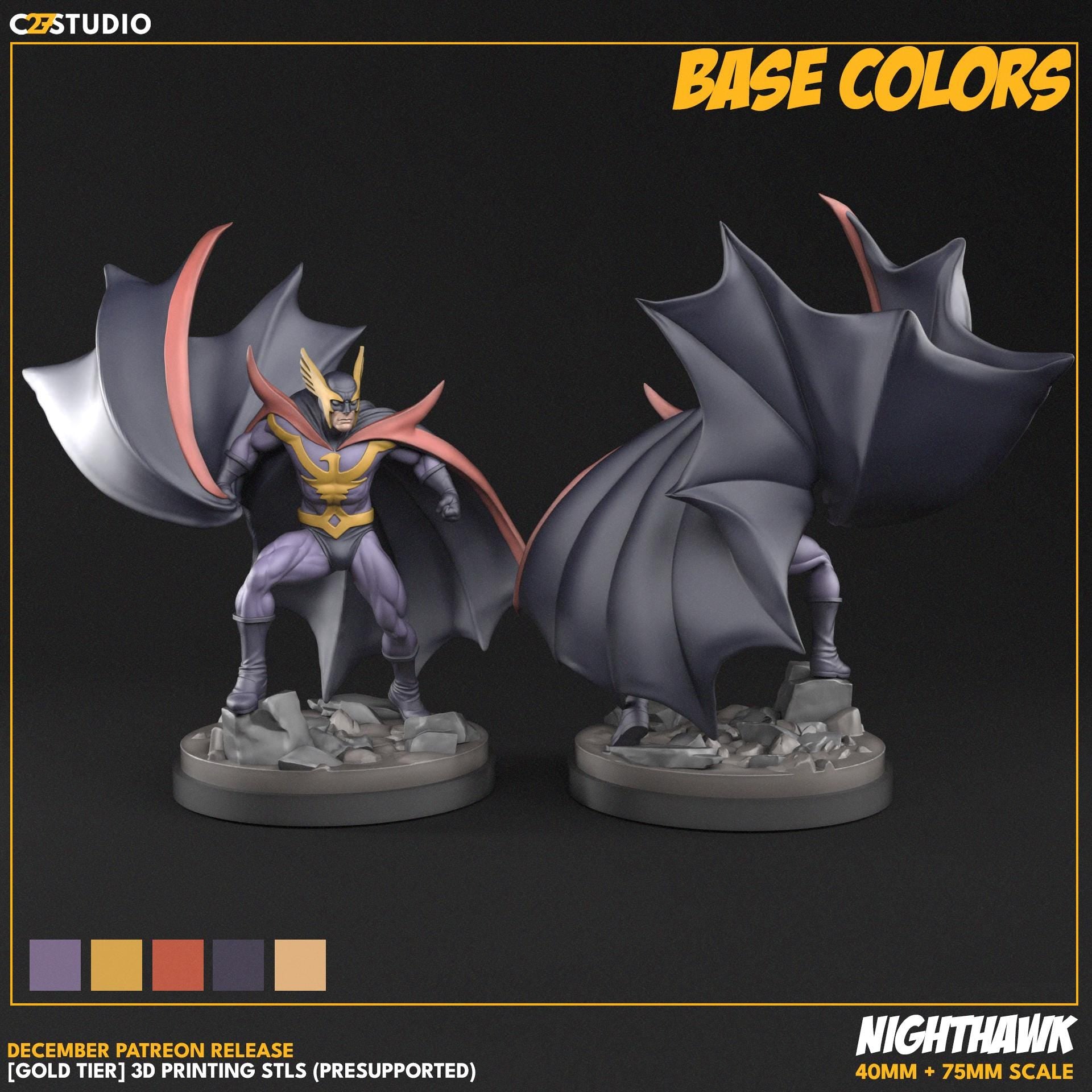 Nighthawk / Midnight Falcon - 40mm miniature (sculpted by C27 collectibles) (Crisis Protocol Proxy/Alternative)