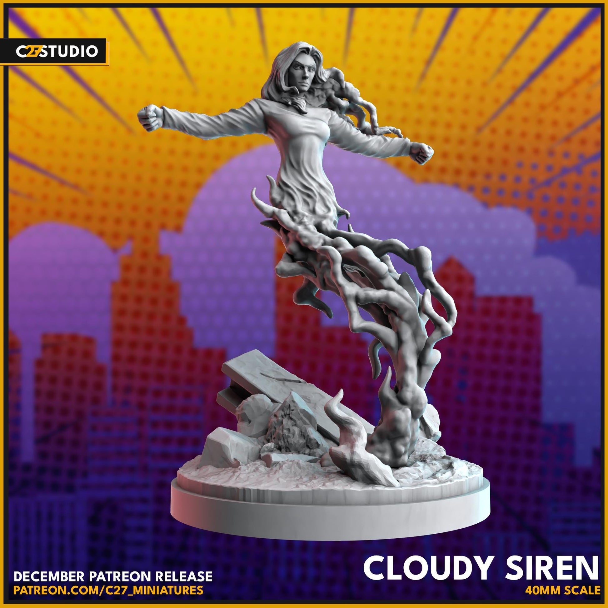 Vapor / Cloudy Siren 40mm miniature (sculpted by C27 collectibles) (Crisis Protocol Proxy/Alternative)