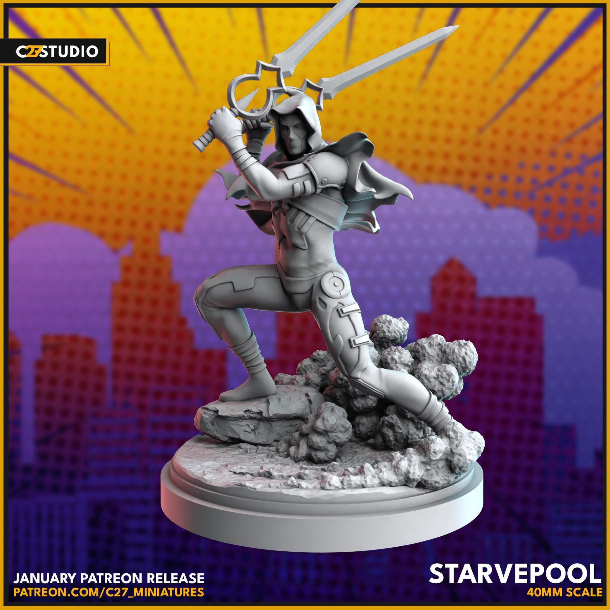 Deadpool Famine Horseman / Starvepool - 40mm miniature (sculpted by C27 collectibles) (Crisis Protocol Proxy/Alternative)