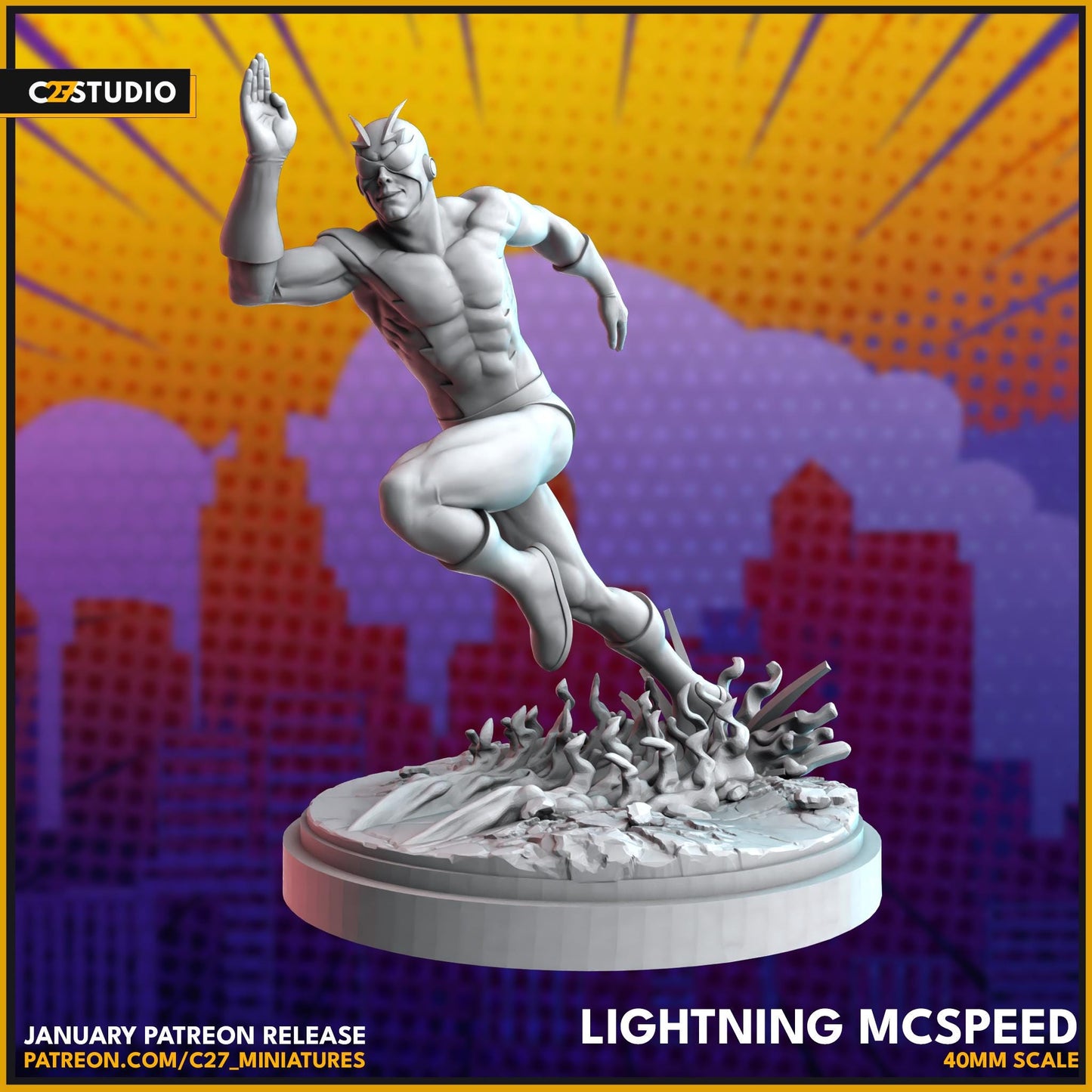 Blur / Lightning McSpeed 40mm miniature (sculpted by C27 collectibles) (Crisis Protocol Proxy/Alternative)